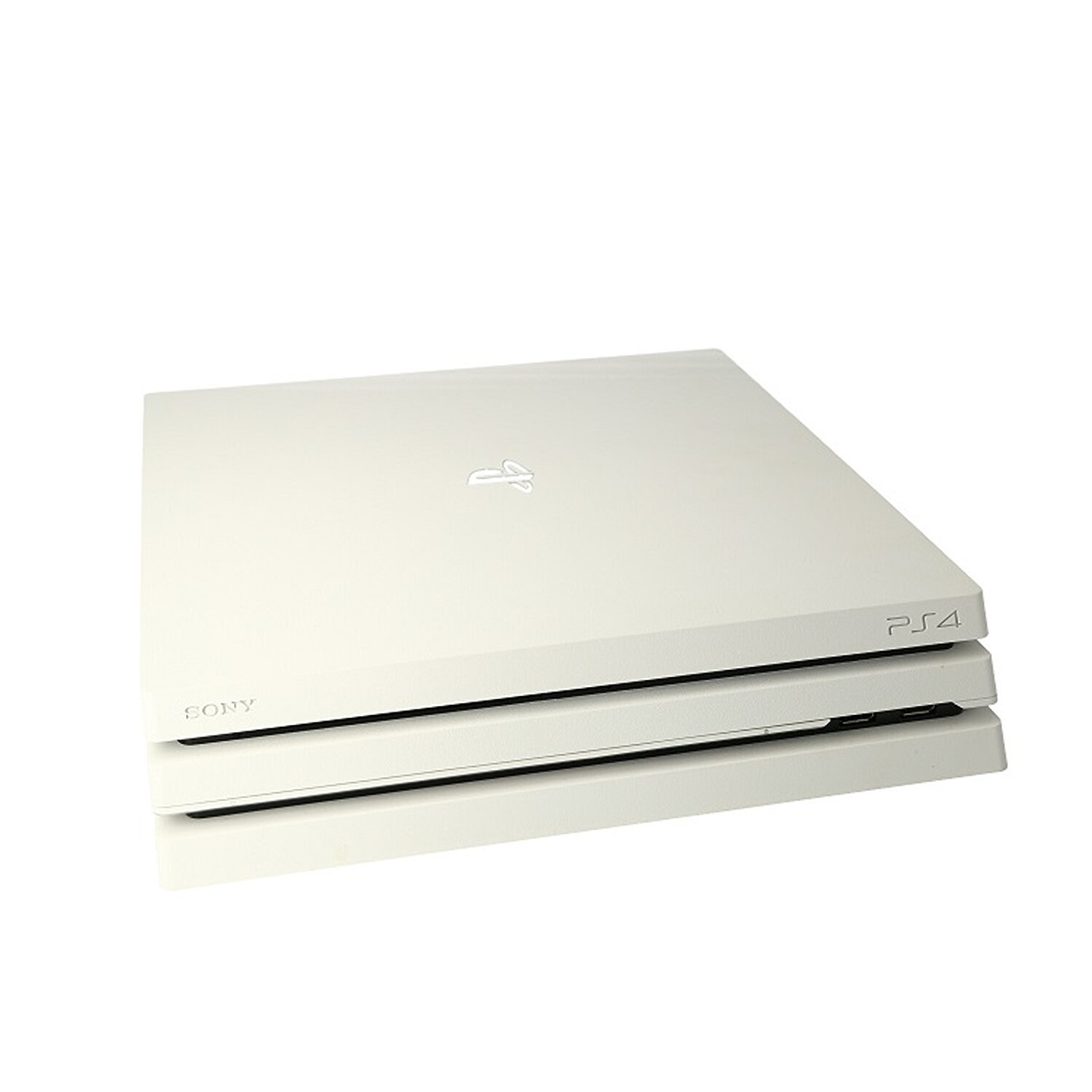 Weiße PS4-Konsole. Die Konsole hat eine einfache rechteckige Form.