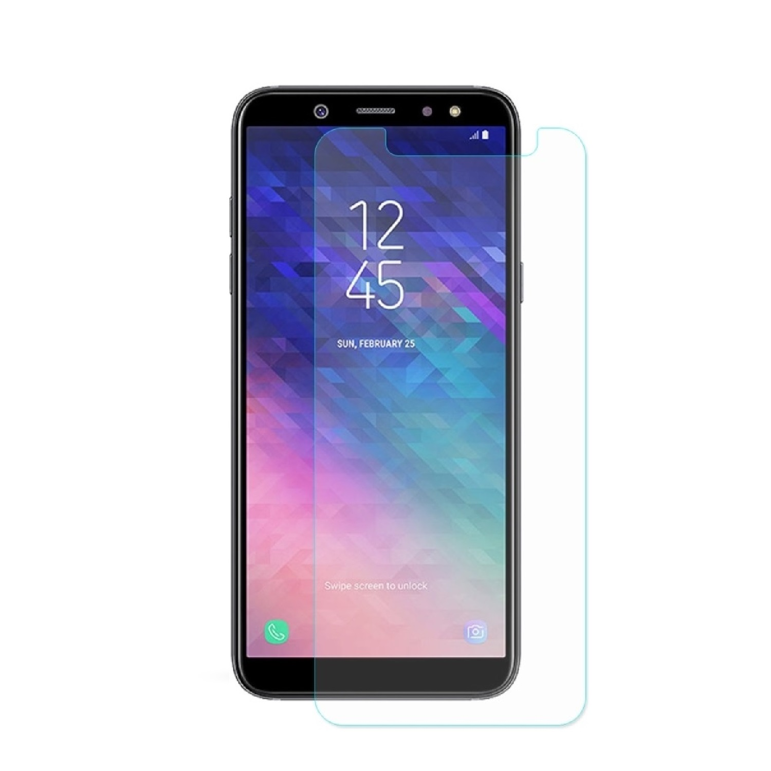 Ein Smartphone mit aufgebrachter Displayschutzfolie, die die Uhrzeit anzeigt.