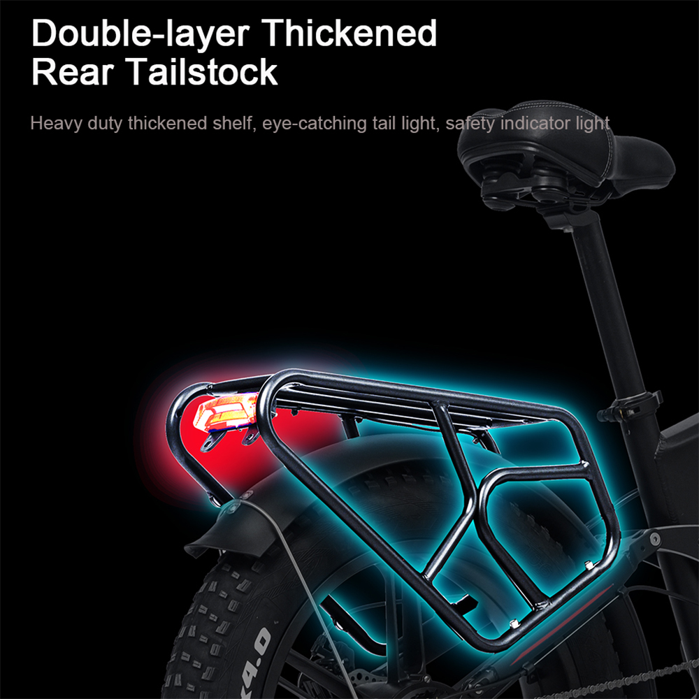Fahrradträger mit Lichtern und schwarzem Hintergrund. Blauer Lichteffekt.