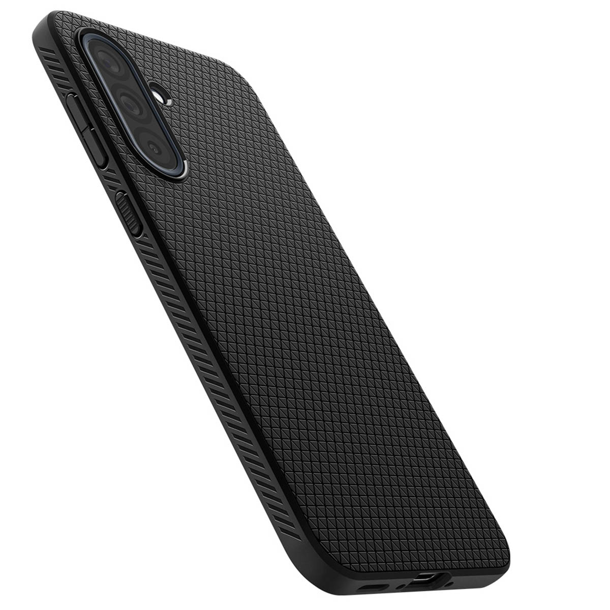 Zwarte telefoonhoes wordt geopend om de telefoon te onthullen. Textuur.