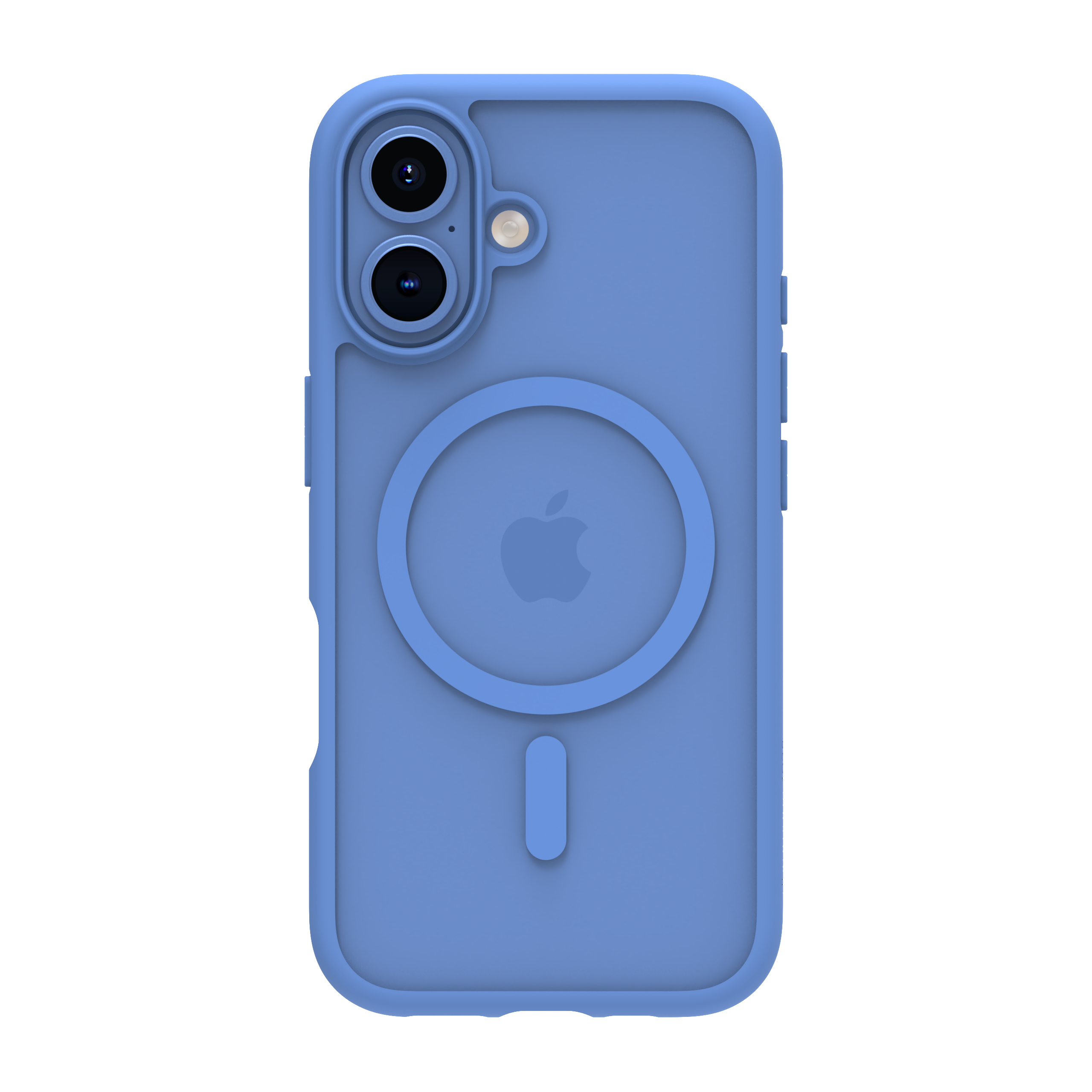 Custodia per telefono blu con logo Apple.