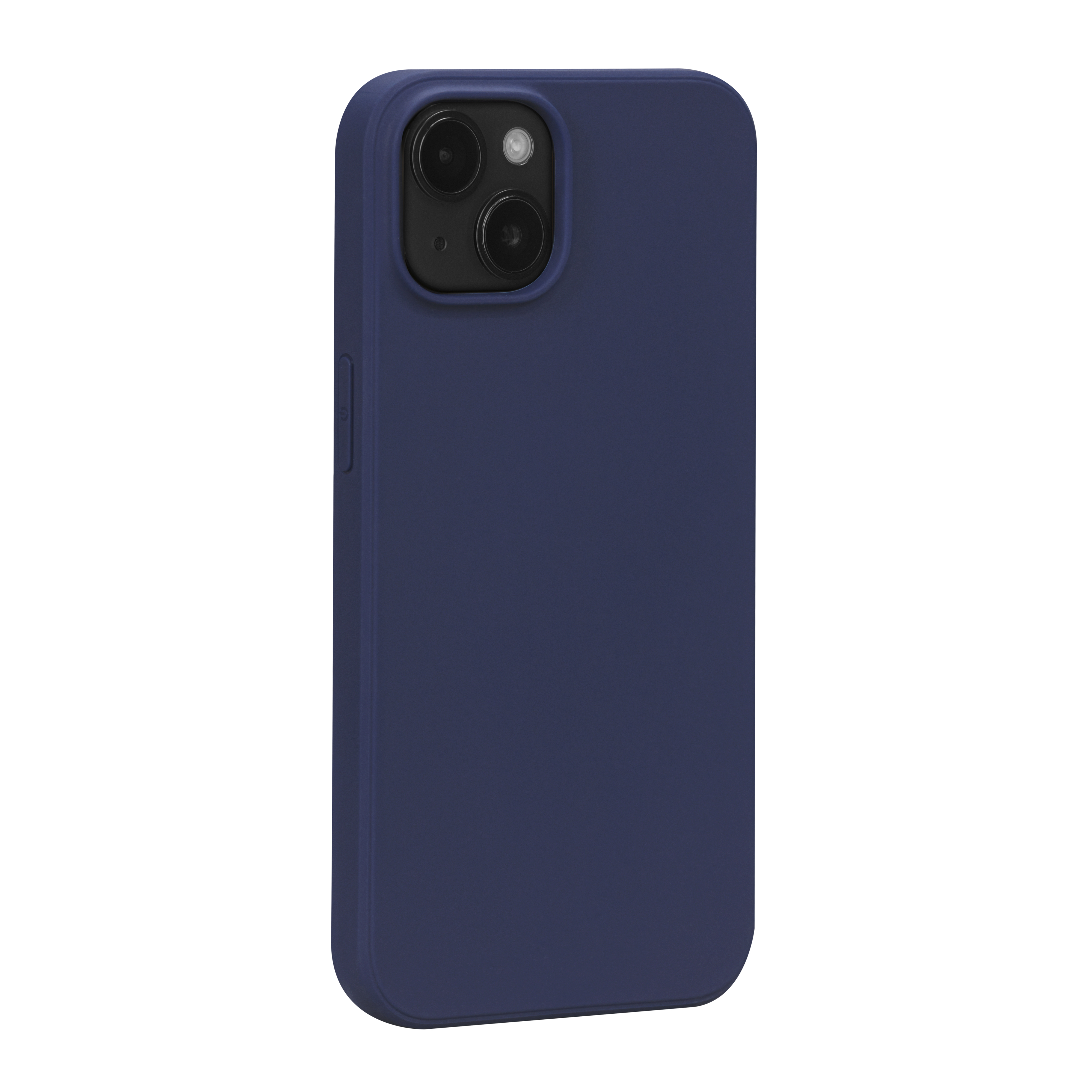 Une coque de téléphone bleu marine avec une découpe pour l'appareil photo. Sur fond blanc.