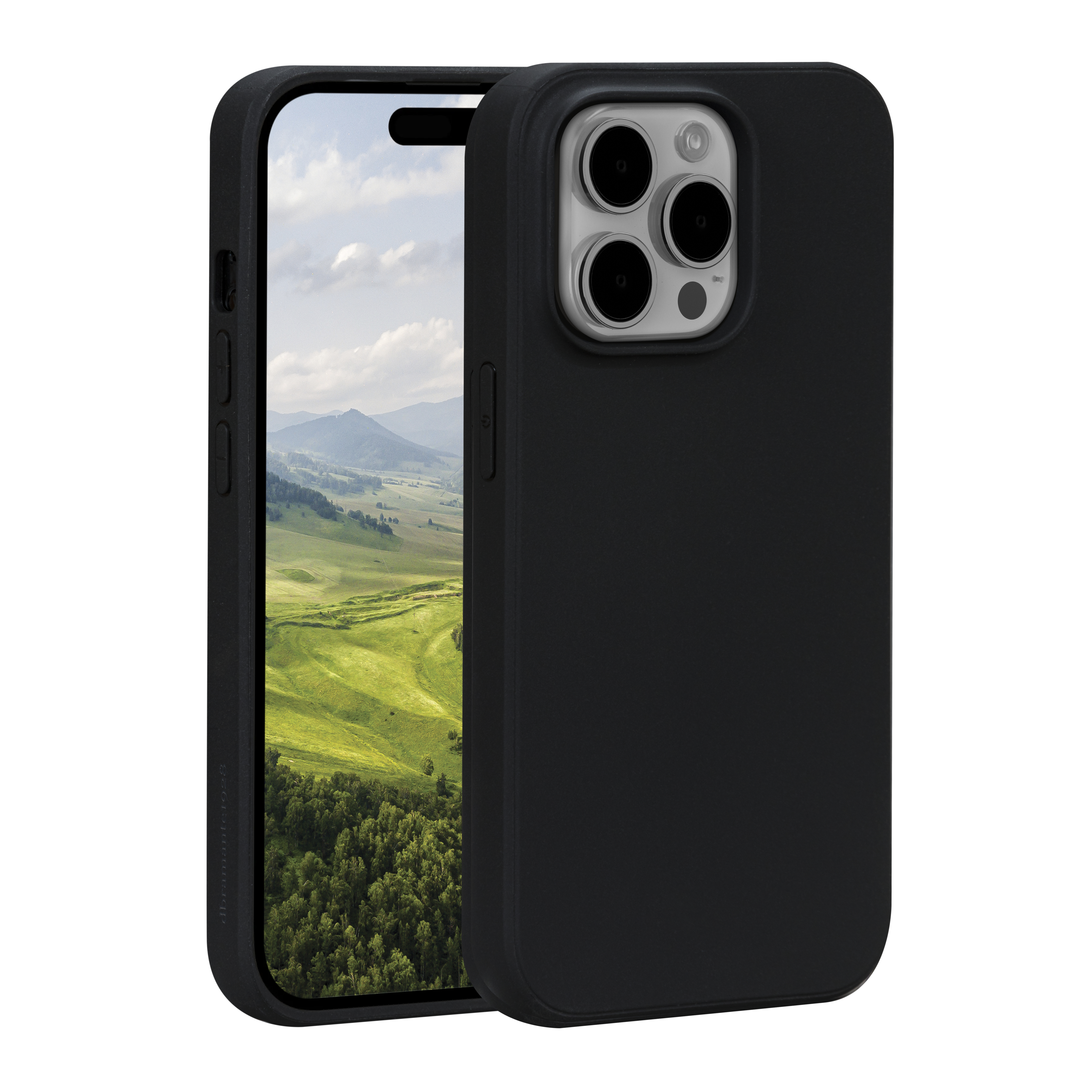 Una custodia per telefono nera con un ritaglio per la fotocamera, sopra un'altra custodia.