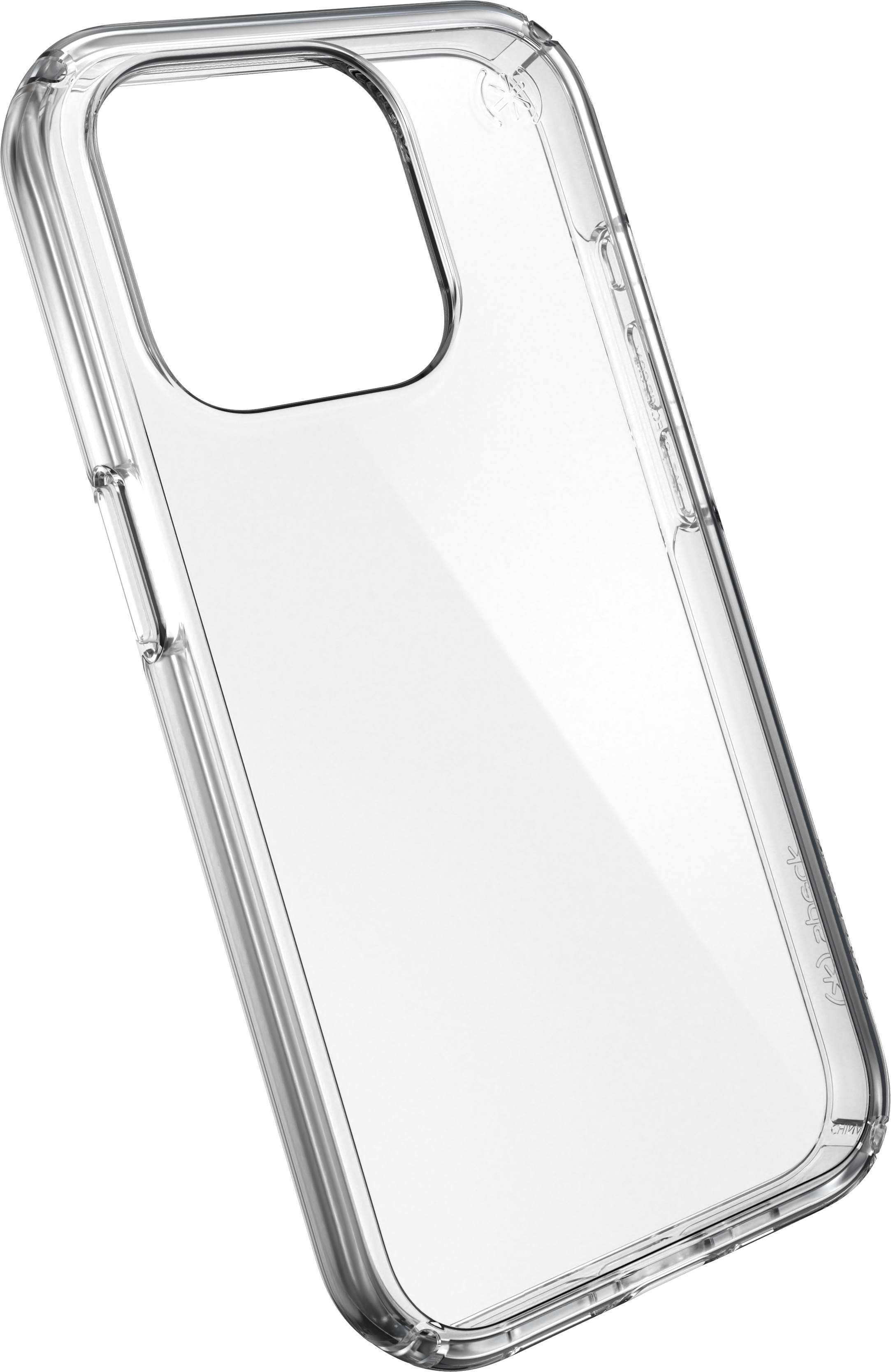 Transparante telefoonhoes. Transparante beschermhoes voor smartphone, toont camera-uitsparing.