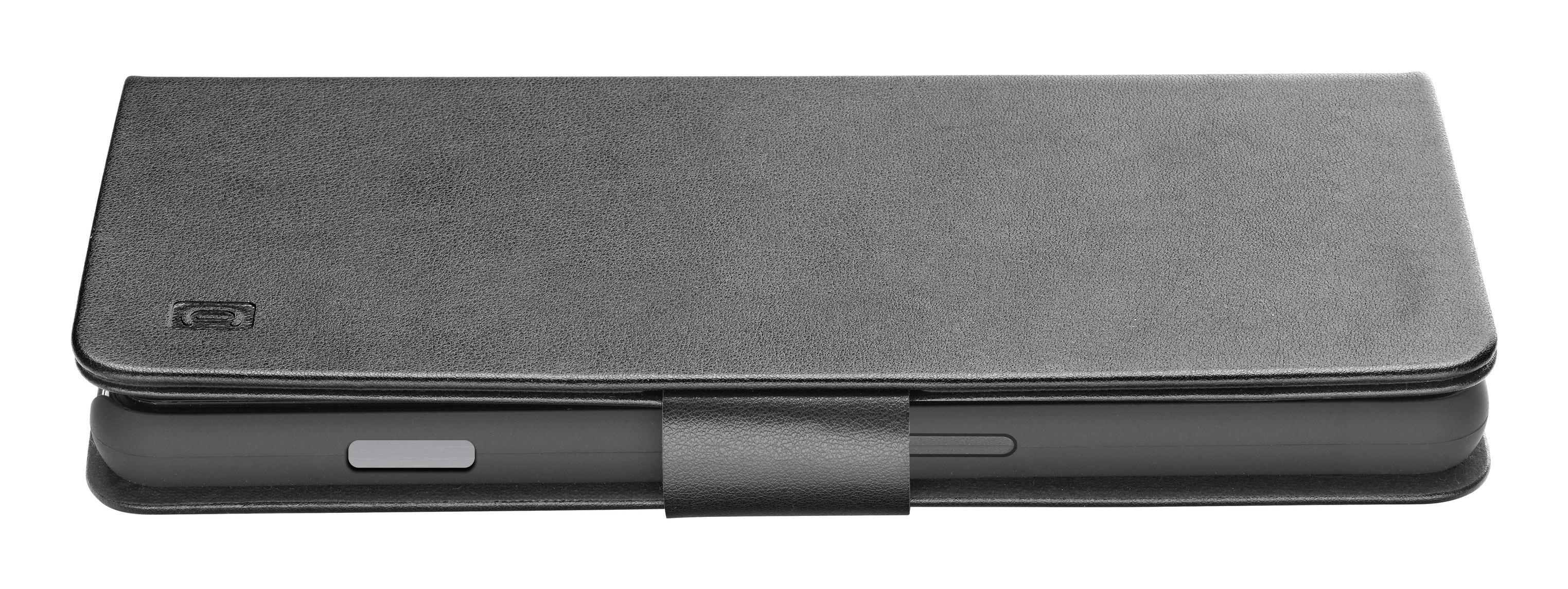 Custodia per telefono grigia chiusa con chiusura magnetica.