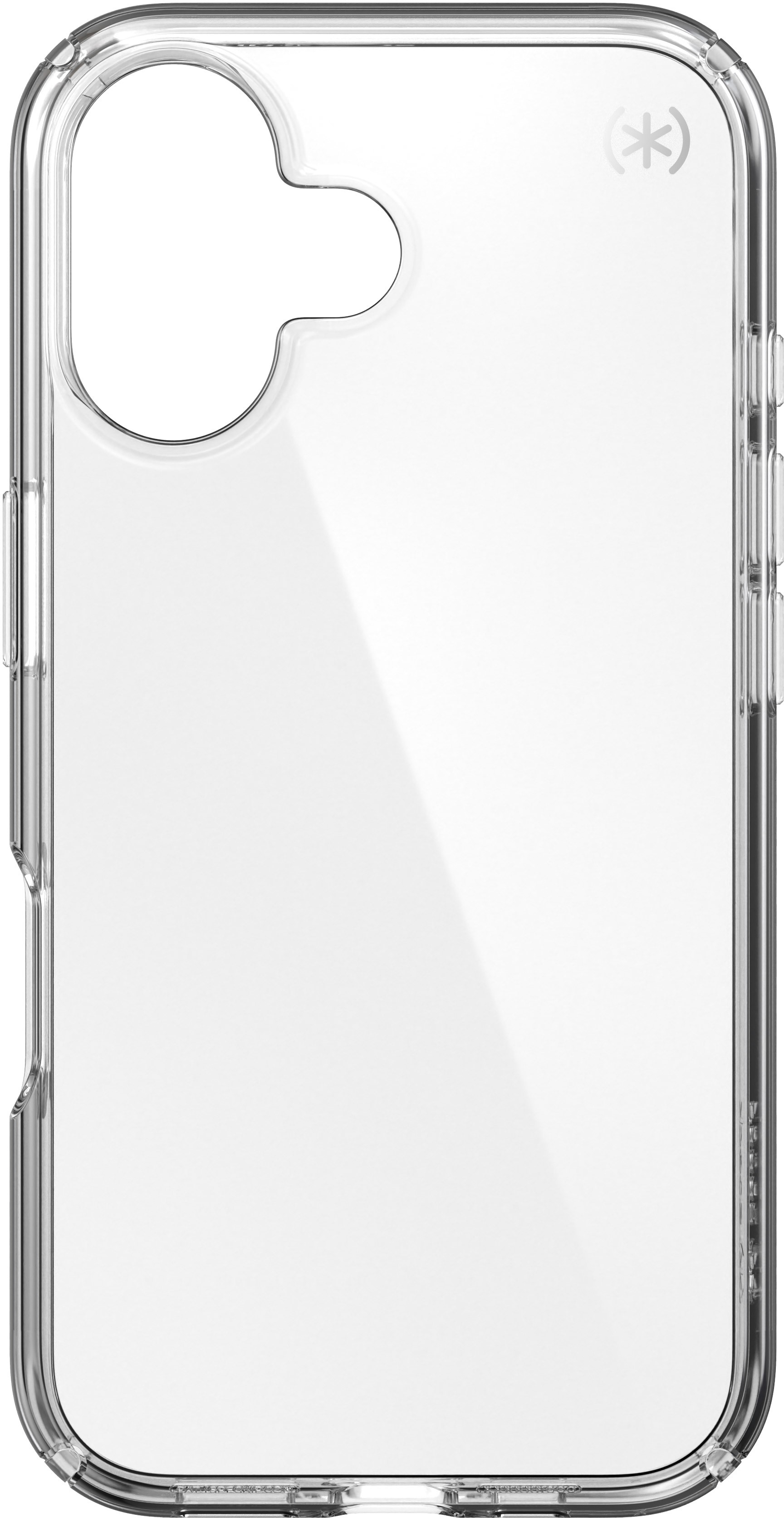 Custodia trasparente per telefono con cornice, su sfondo bianco, con logo.