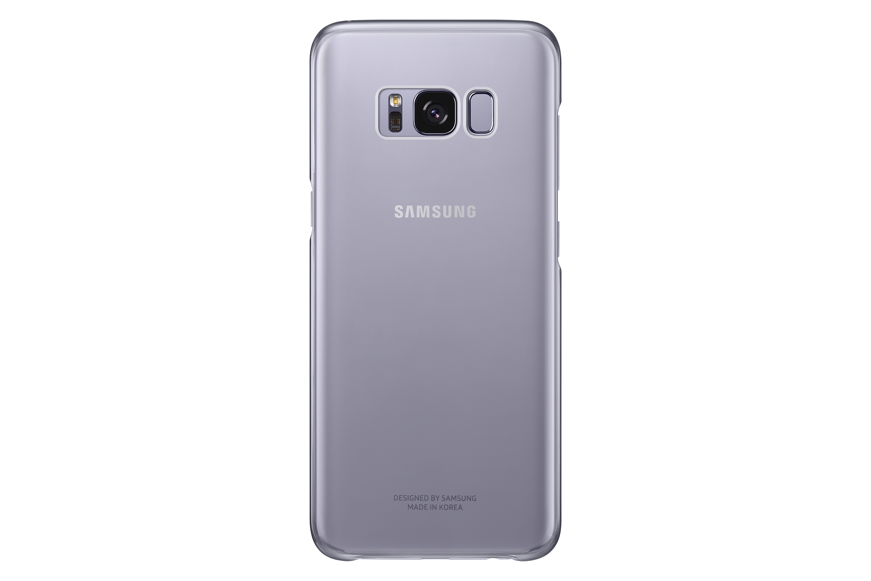 Custodia viola per telefono con logo Samsung. La custodia è su sfondo bianco.