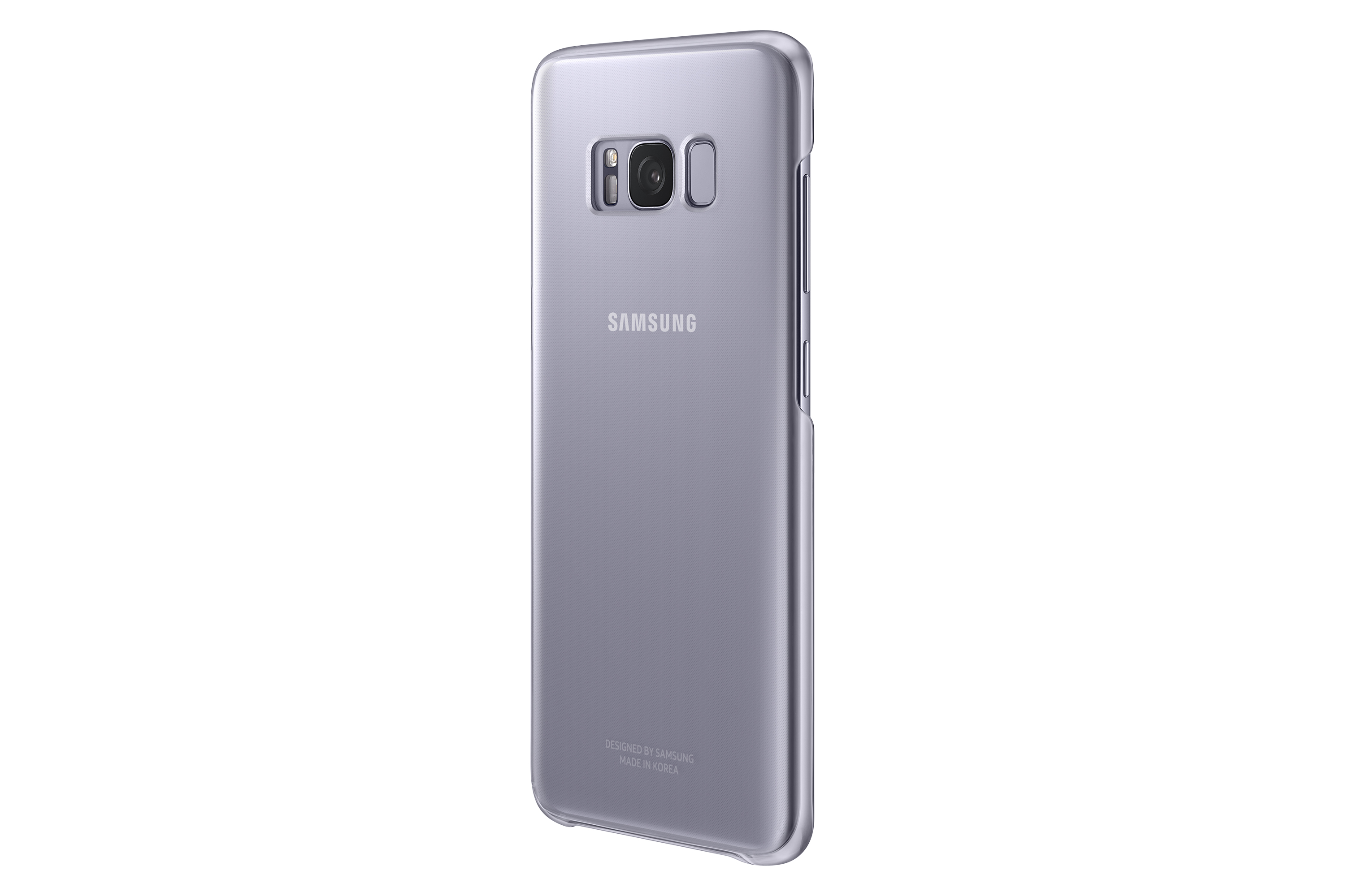 Un telefono Samsung grigio in una custodia su sfondo bianco.