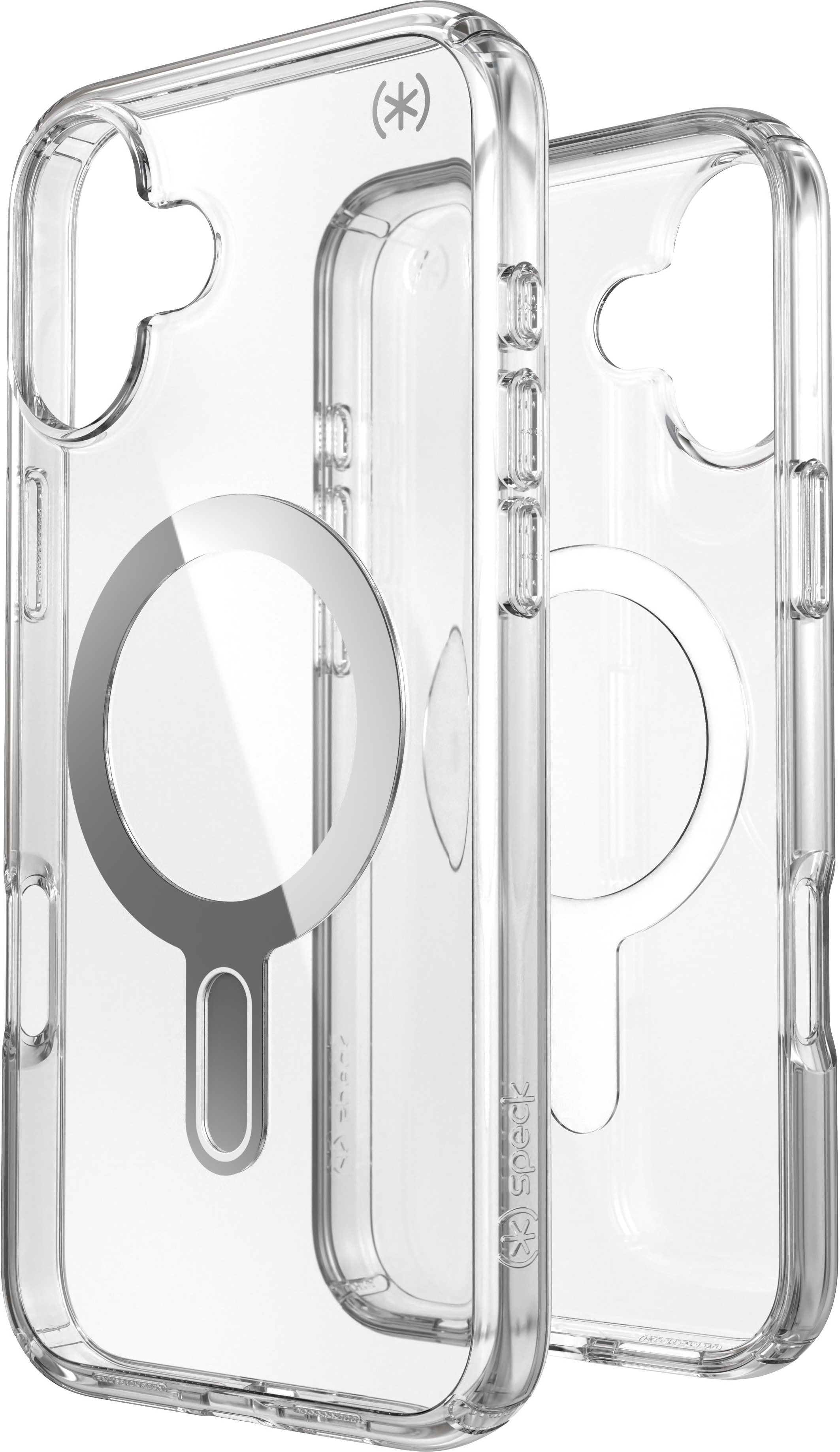 Due custodie trasparenti per telefono con un cerchio magnetico, affiancate.