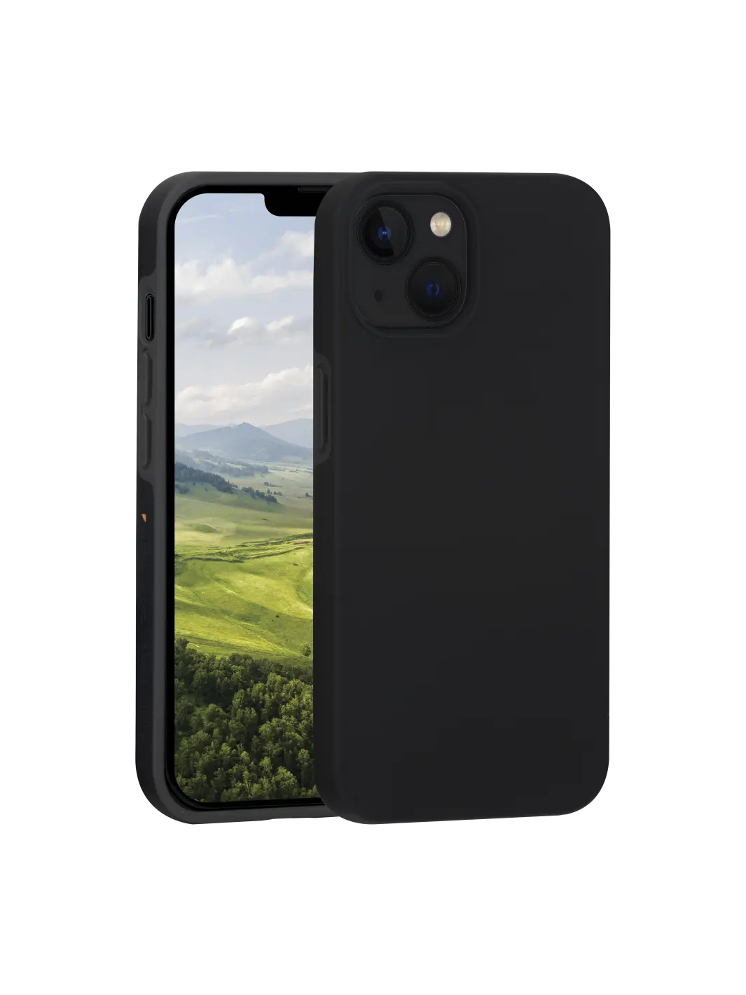 Custodia per telefono nera con un telefono all'interno. Il telefono ha una fotocamera.