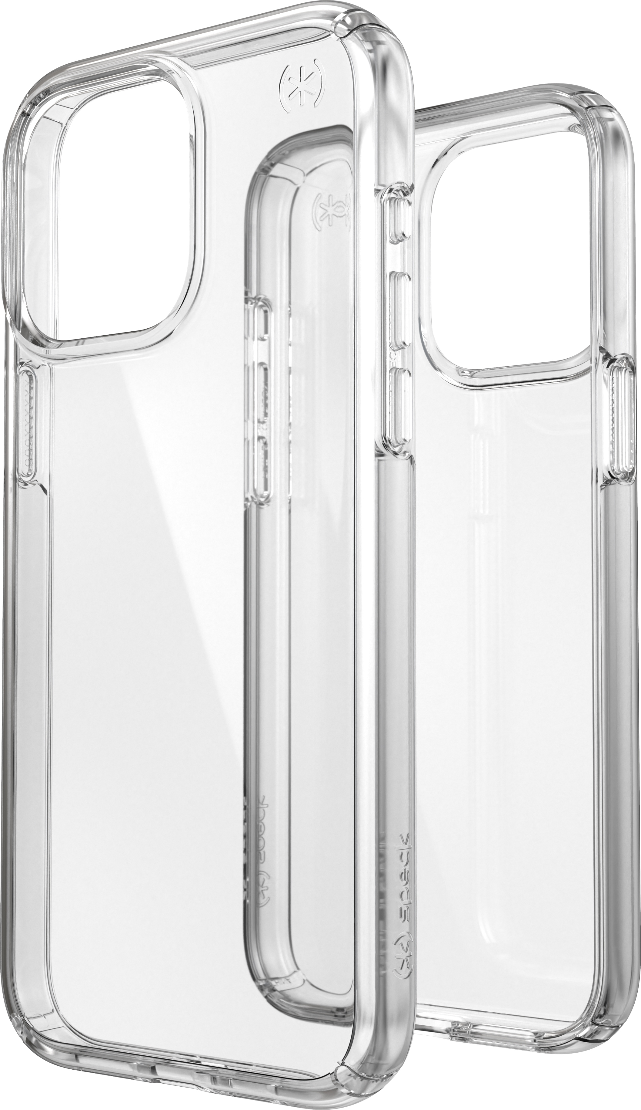 Transparante telefoonhoesjes, transparant, met een lichte hoek, tonen details van de telefooncontouren.