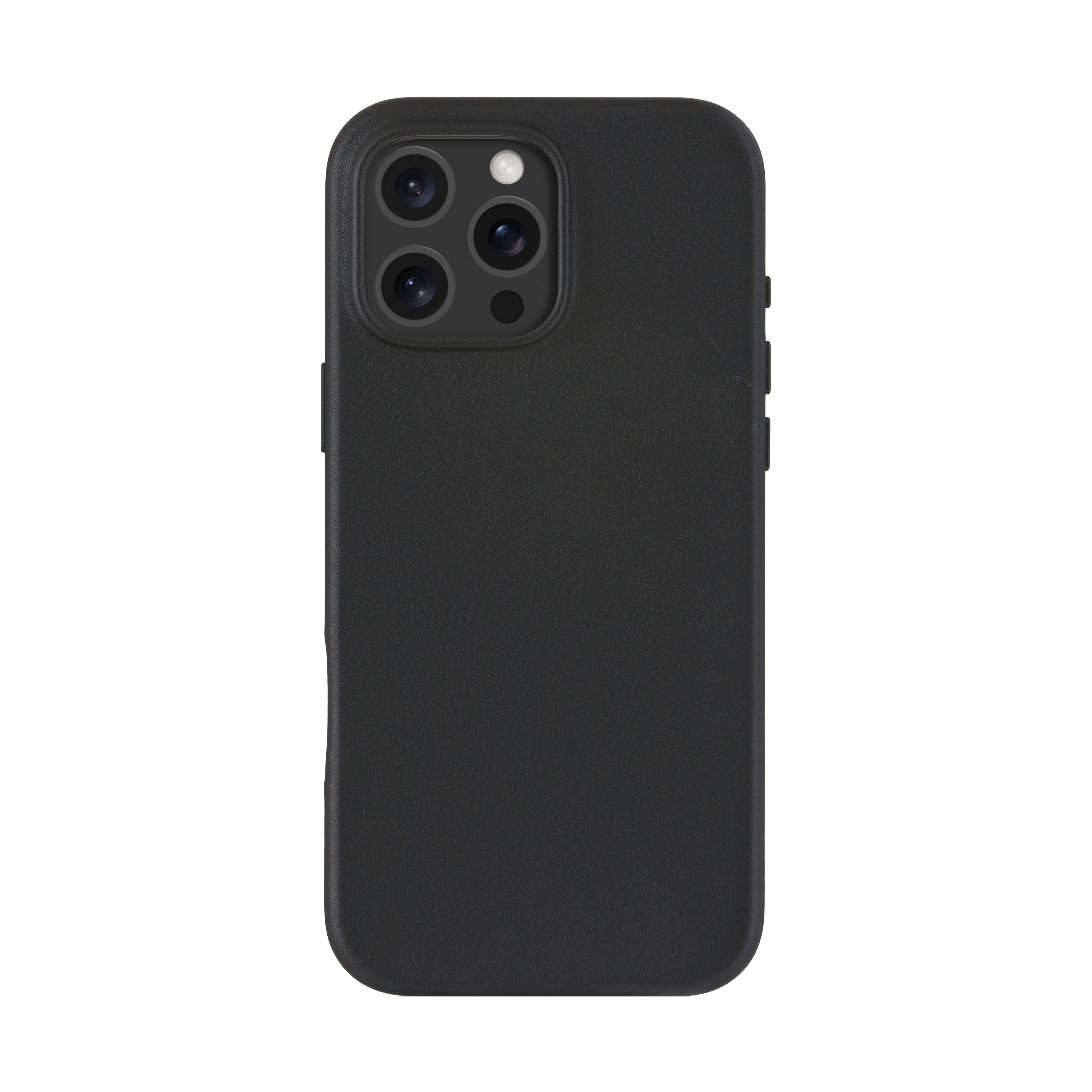 Custodia per telefono nera con tre obiettivi della fotocamera. La custodia è semplice e nera.