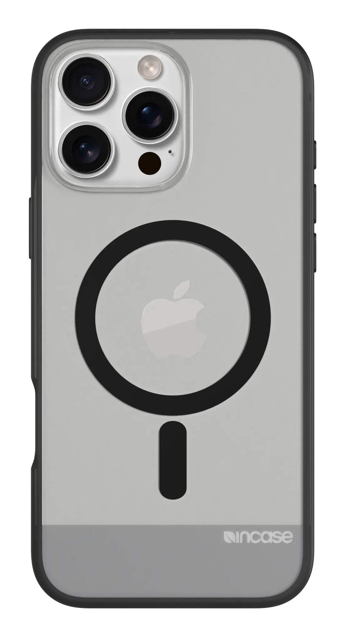 Custodia per telefono con un'area magnetica circolare nera e una sezione grigia inferiore, con il logo Incase.