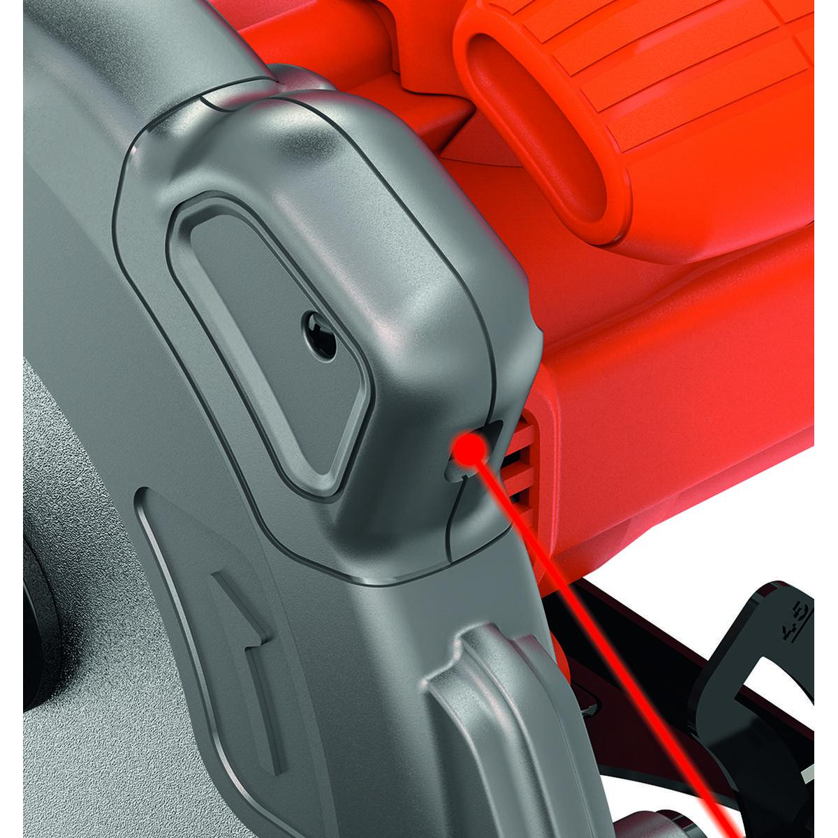 Zbliżenie narzędzia z czerwonym laserem, z szarymi i czerwonymi elementami.