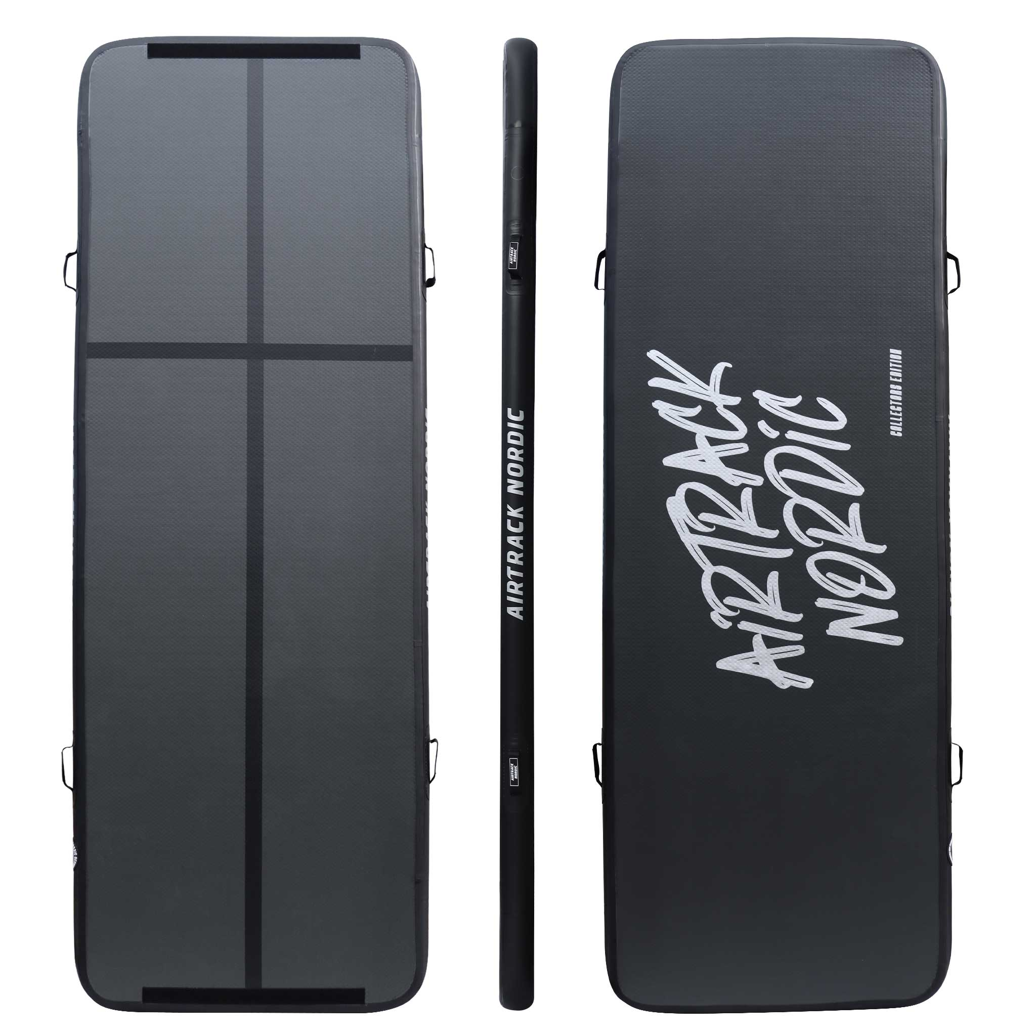 Ciemnoszara mata do airtracku, ze wzorem krzyża pośrodku i tekstem AIRTRACK NORDIC.