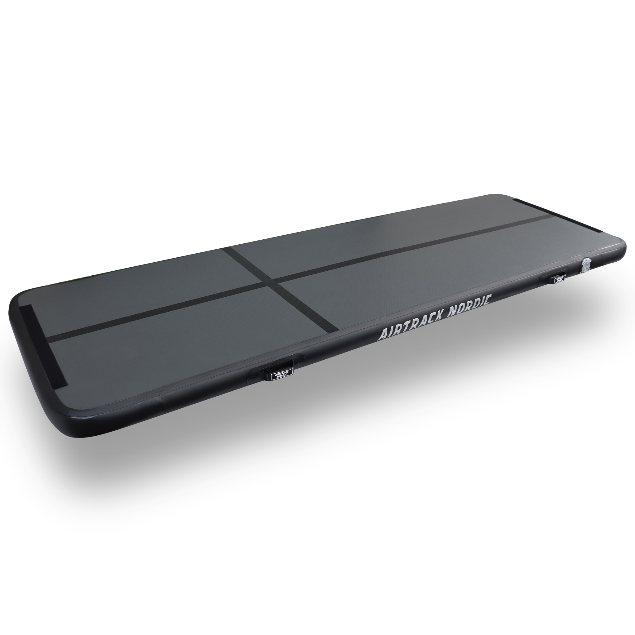Szara mata airtrack z czarnymi liniami, białym tłem i nazwą marki.