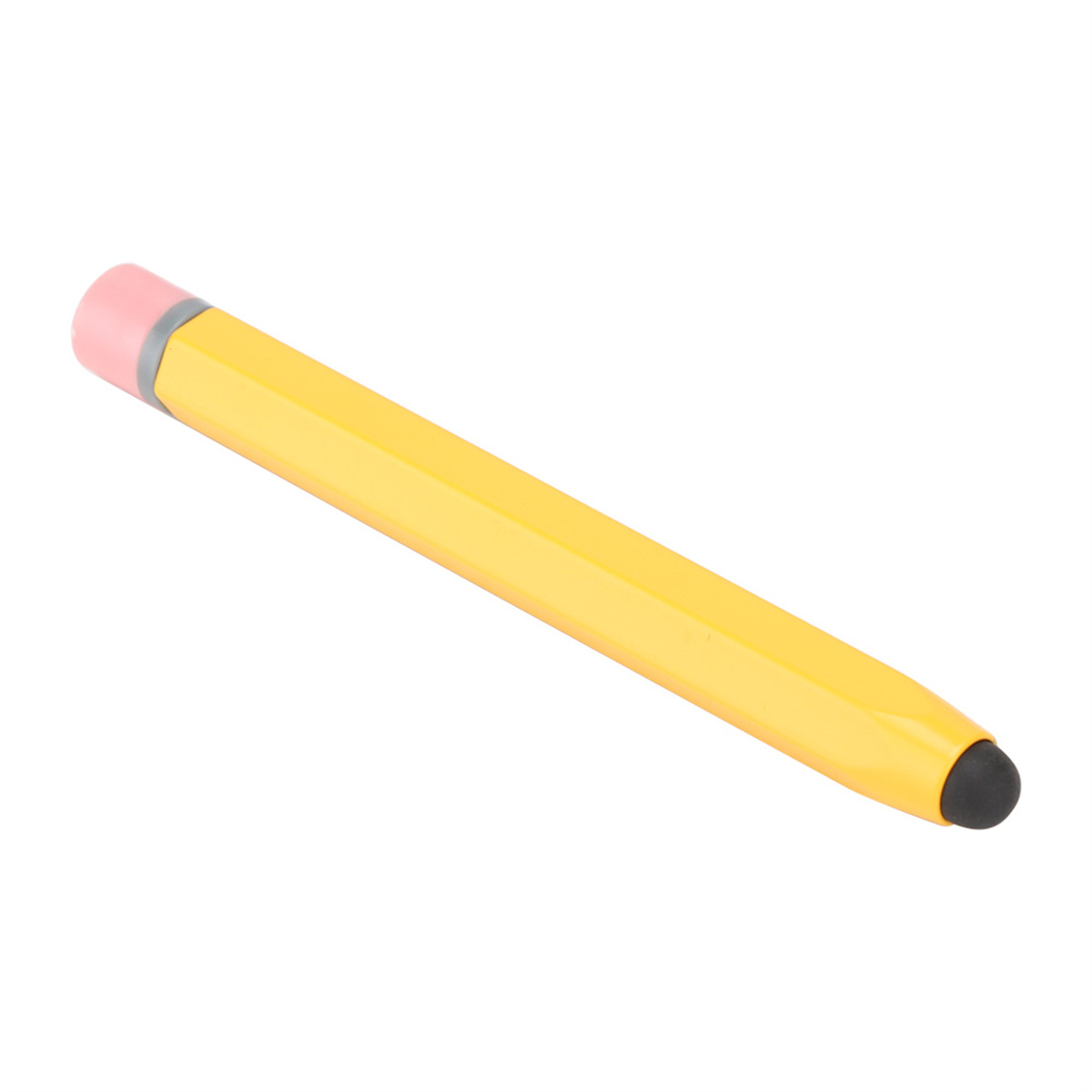Gelber Stift-Stylus mit rosa Radiergummispitze und schwarzer Spitze für Touchscreen.