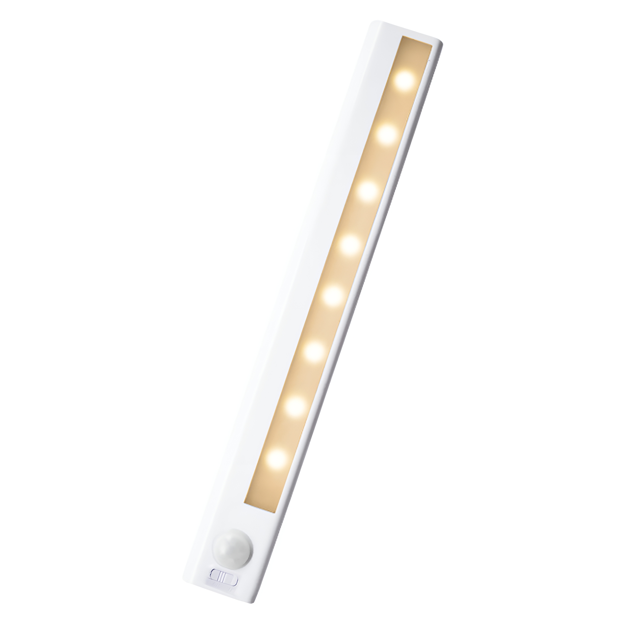 Weißes LED-Streifenlicht mit acht warmen Lichtern. Einfaches, sauberes Design.