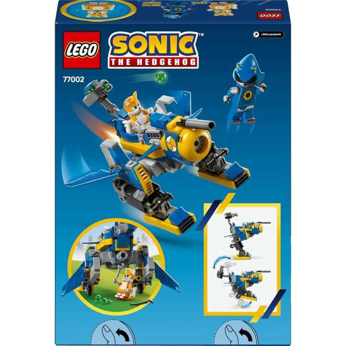 Pudełko LEGO do zestawu Sonic the Hedgehog. Zawiera niebieski odrzutowiec, Sonica i inne figurki.