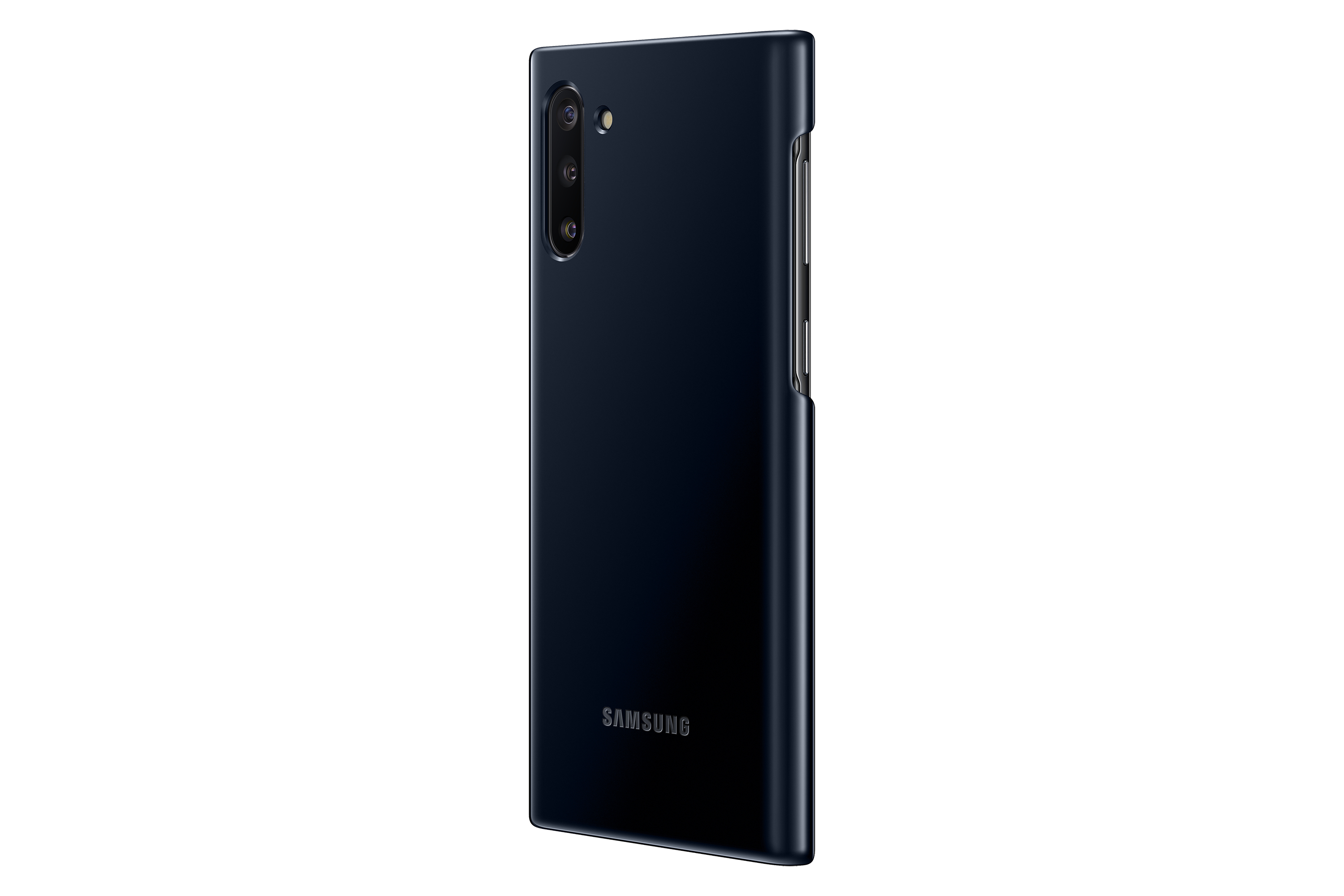 Custodia nera per telefono. Il logo Samsung è visibile in basso.