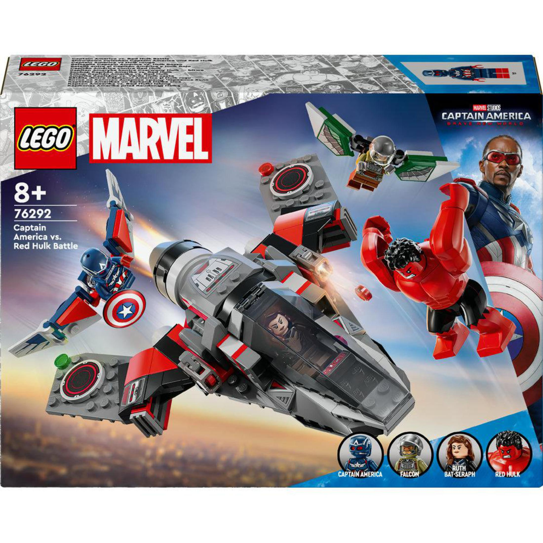 LEGO Marvel-Set. Enthält Captain America, Red Hulk und einen Jet mit anderen Figuren.