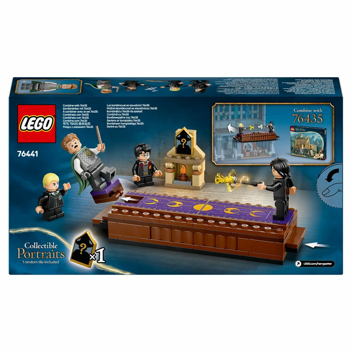 Die Rückseite einer Lego Harry Potter Hogwarts Castle Set Box, die den Inhalt und einige Minifiguren zeigt.