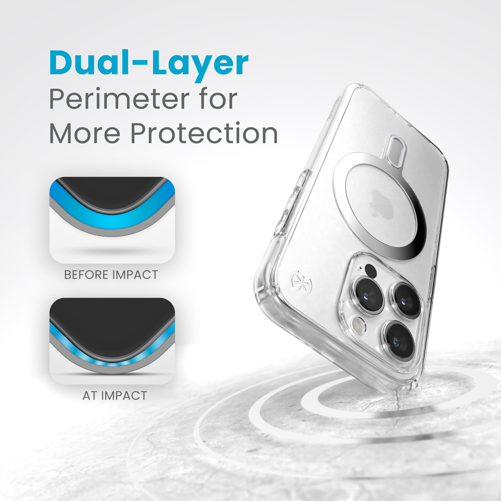 Funda transparente para teléfono con protección de doble capa y anillo MagSafe blanco.