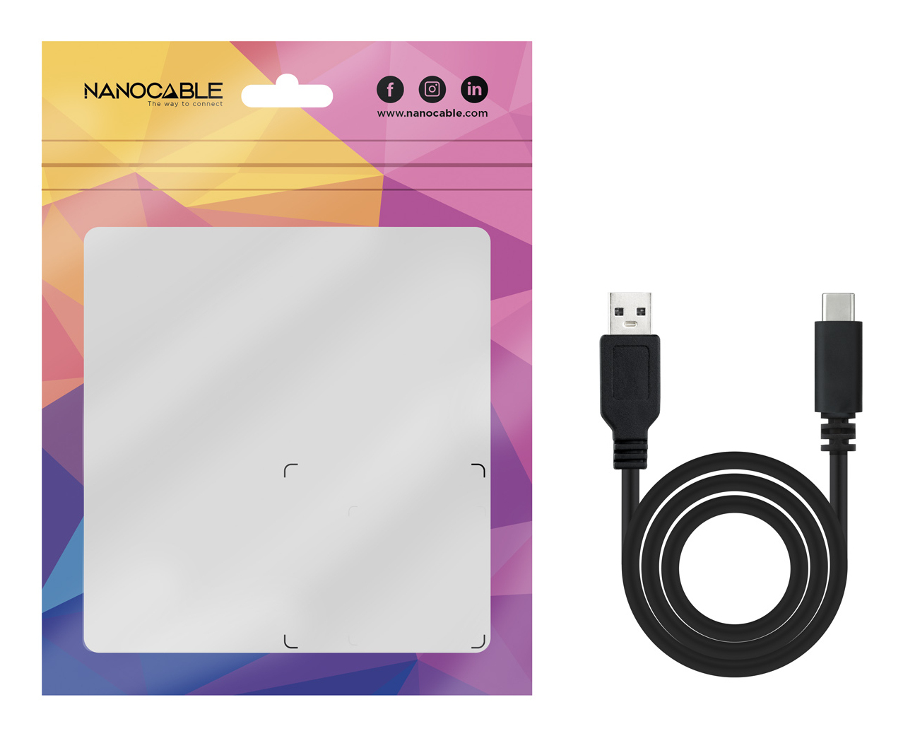 Black USB cable and packaging. White background.