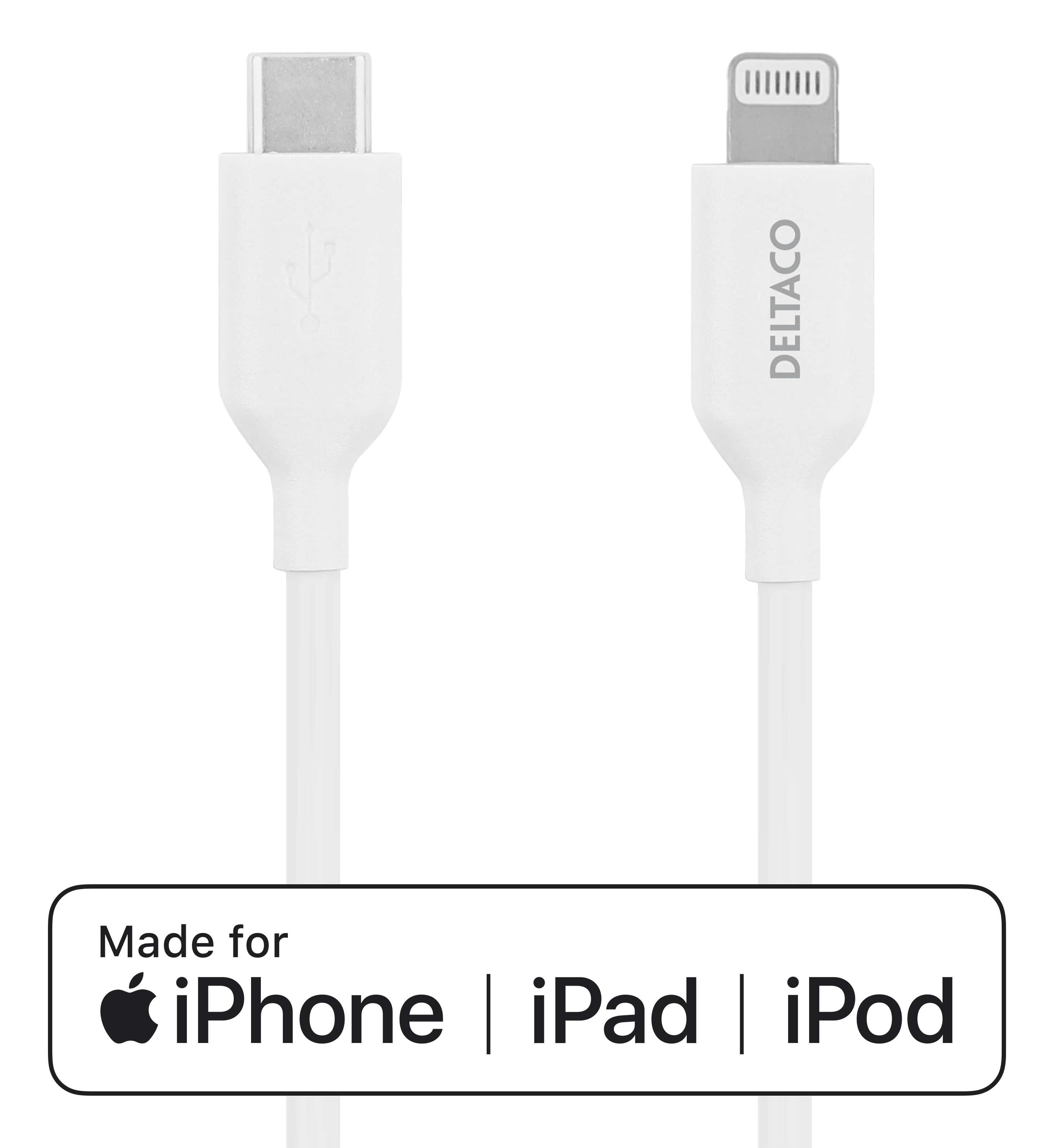 Cavi USB bianchi, uno con connettore USB-C e l'altro con connettore Lightning.