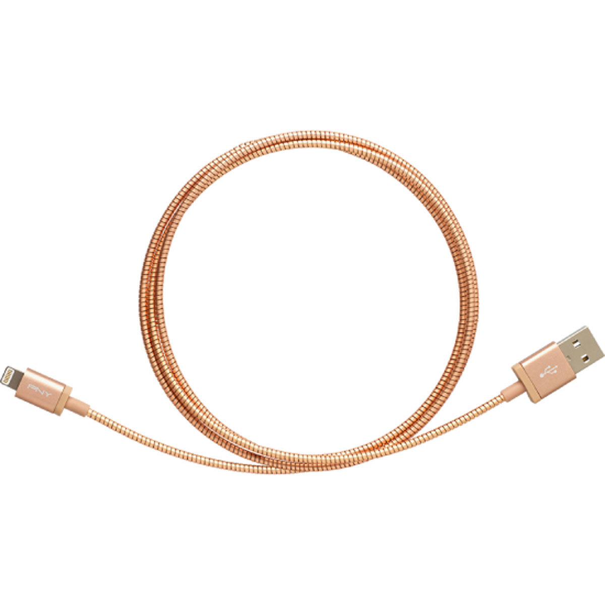 Câble USB vers Lightning or rose. Le câble est en boucle. PNY est imprimé sur le connecteur Lightning.