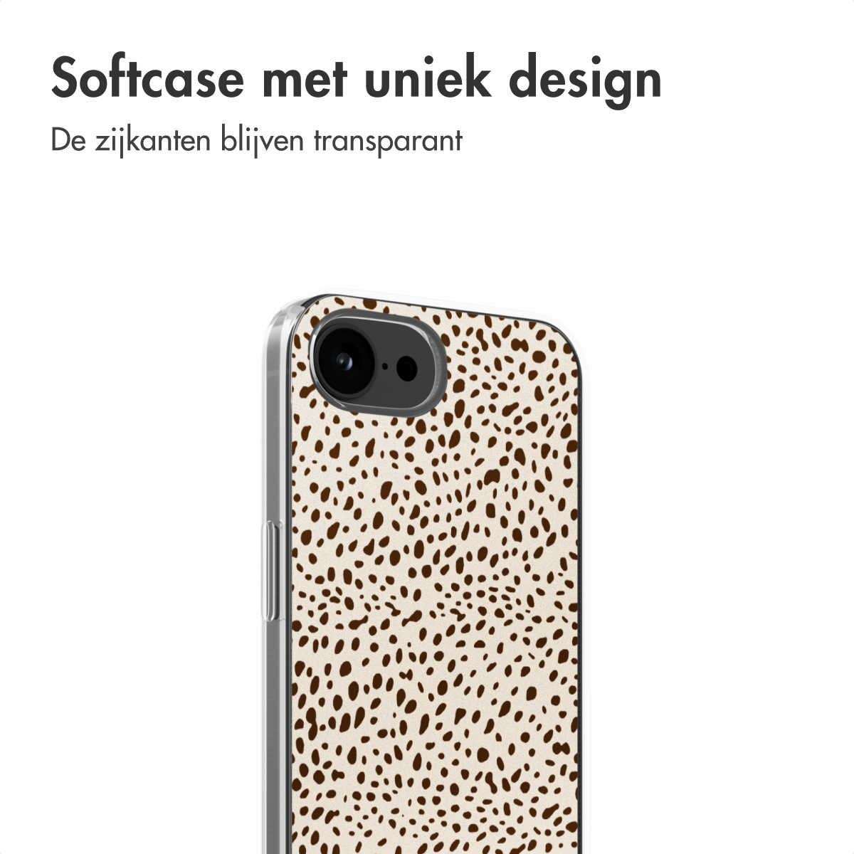 Handyhülle mit beigem Hintergrund mit kleinen braunen Punkten.