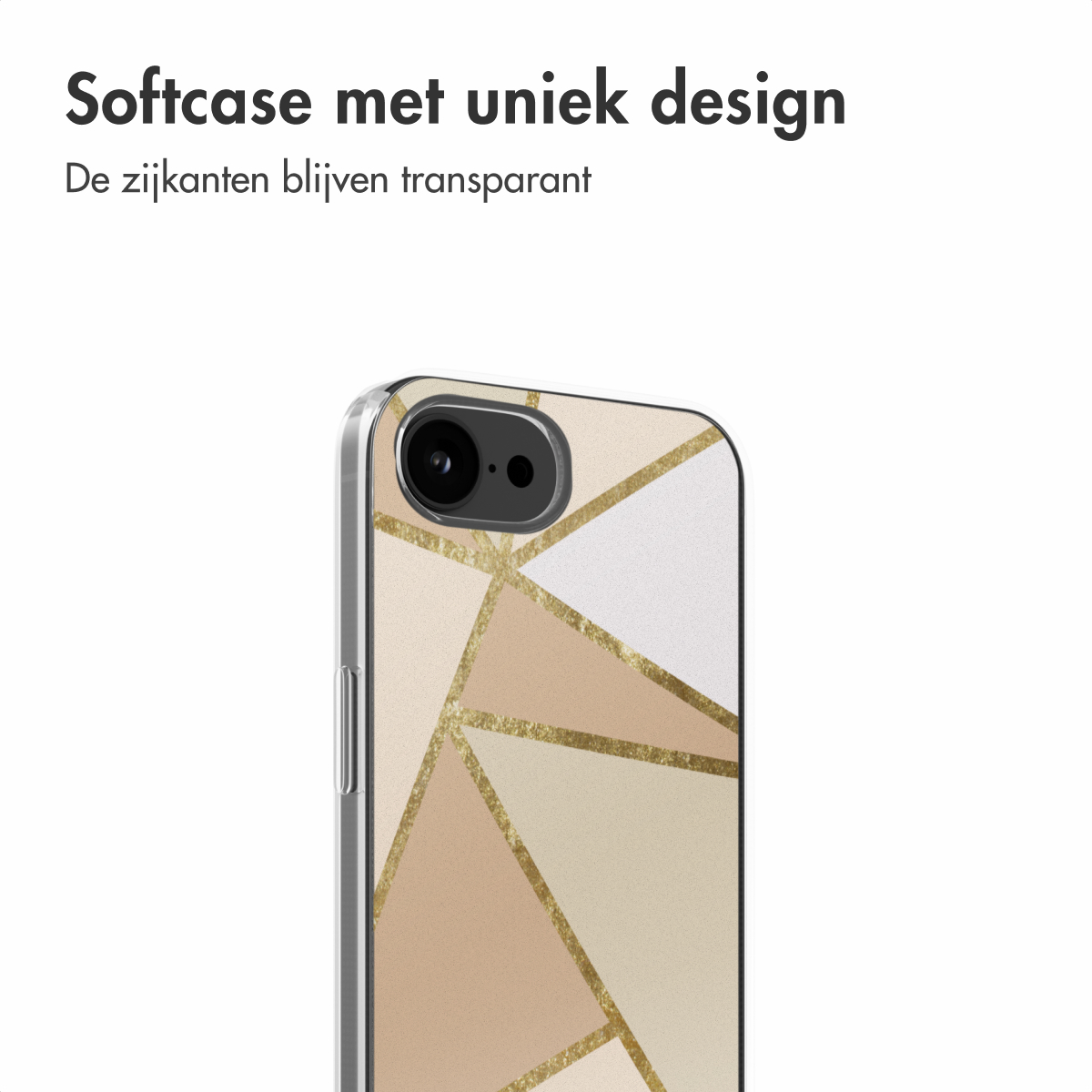 Handyhülle mit beigem Hintergrund mit goldenen geometrischen Formen.