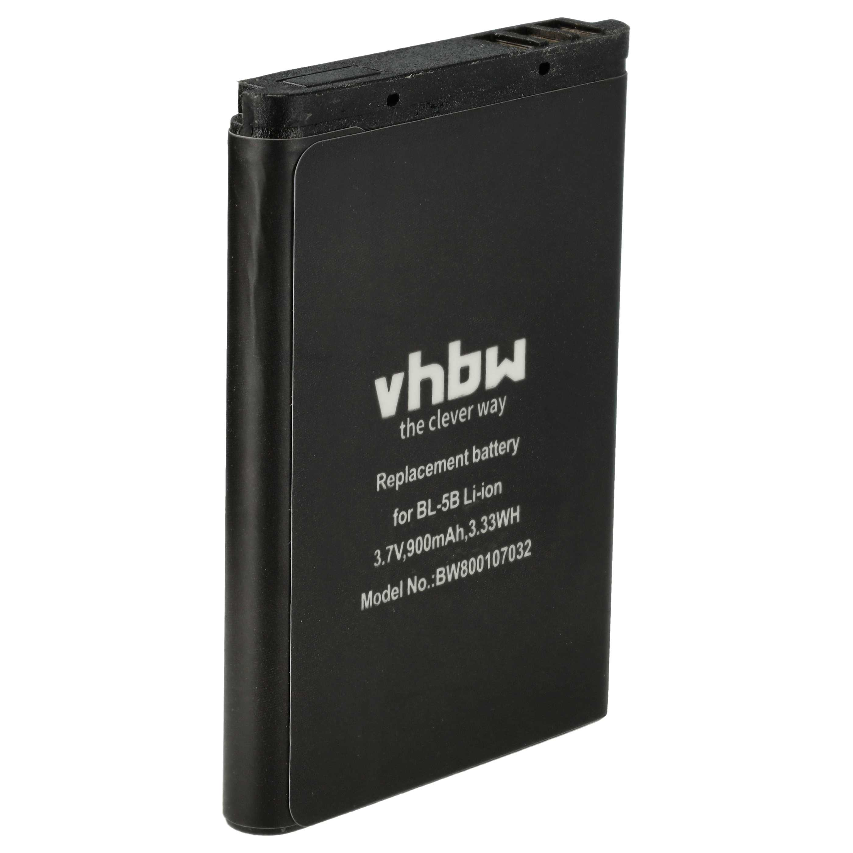 Schwarzer Ersatzakku mit weißem Text, 'vbhw'. Der Akku ist für einen BL-5B Li-ion.