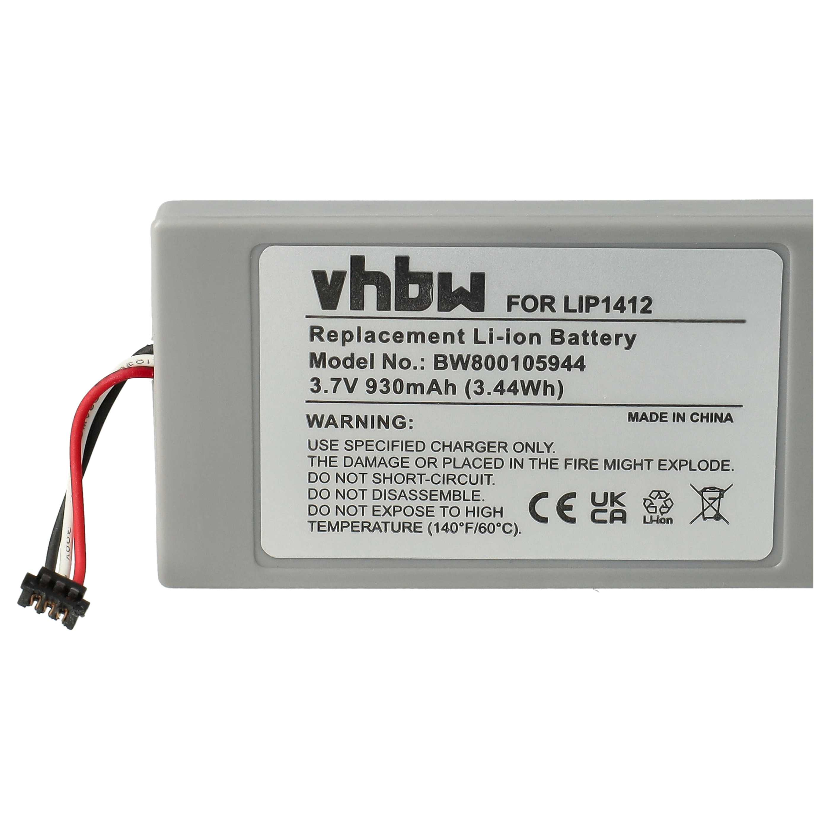 Graue Batterie mit Etikett und Drähten.