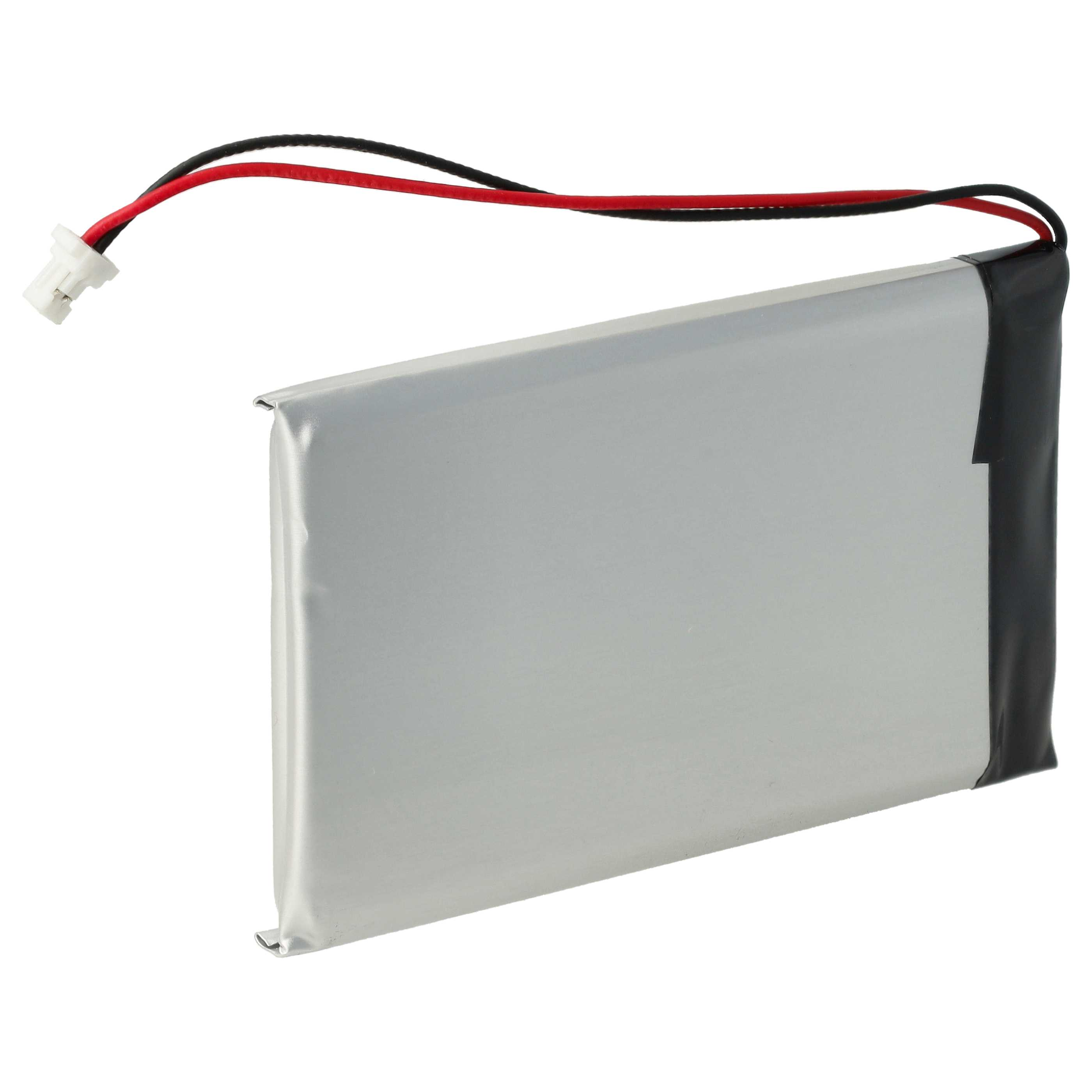 Silberne rechteckige Batterie mit schwarzem Klebeband und roten und schwarzen Drähten. Weißer Hintergrund.