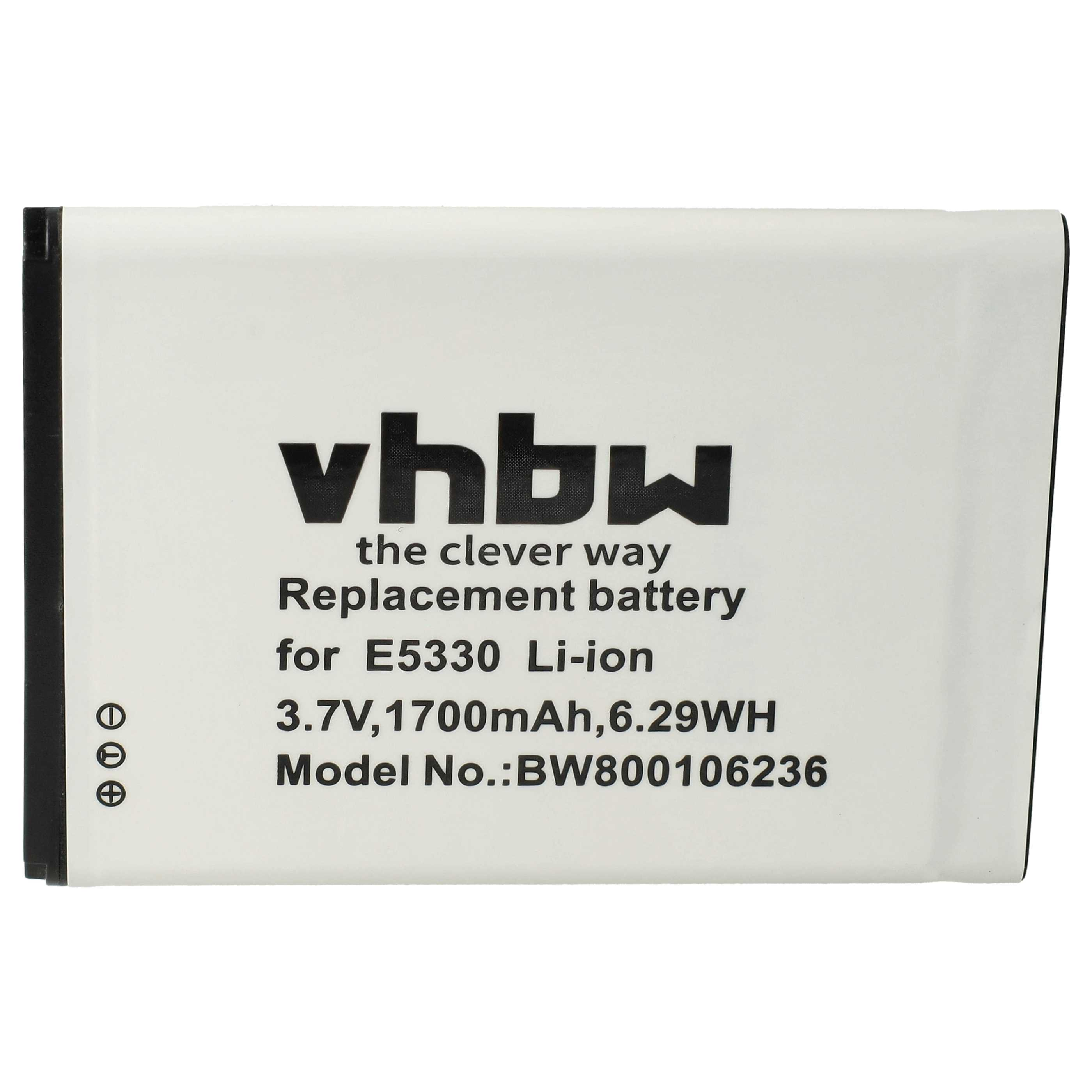 Weißes Akkupack mit schwarzem Text: vhbw, Ersatzakku für E5330 Li-Ion.