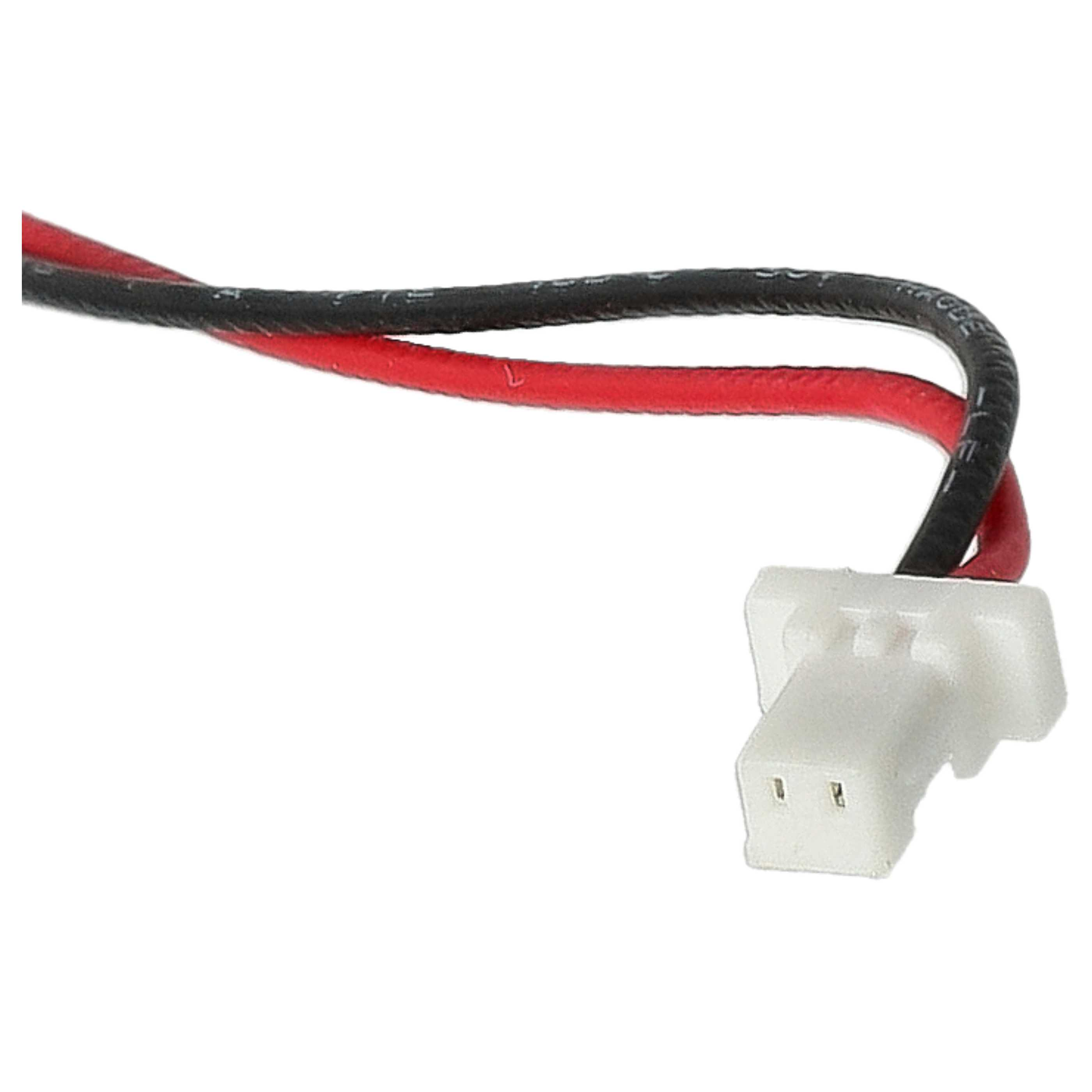 Nahaufnahme von roten und schwarzen Drähten mit einem weißen Stecker. Drähte sind gebogen.