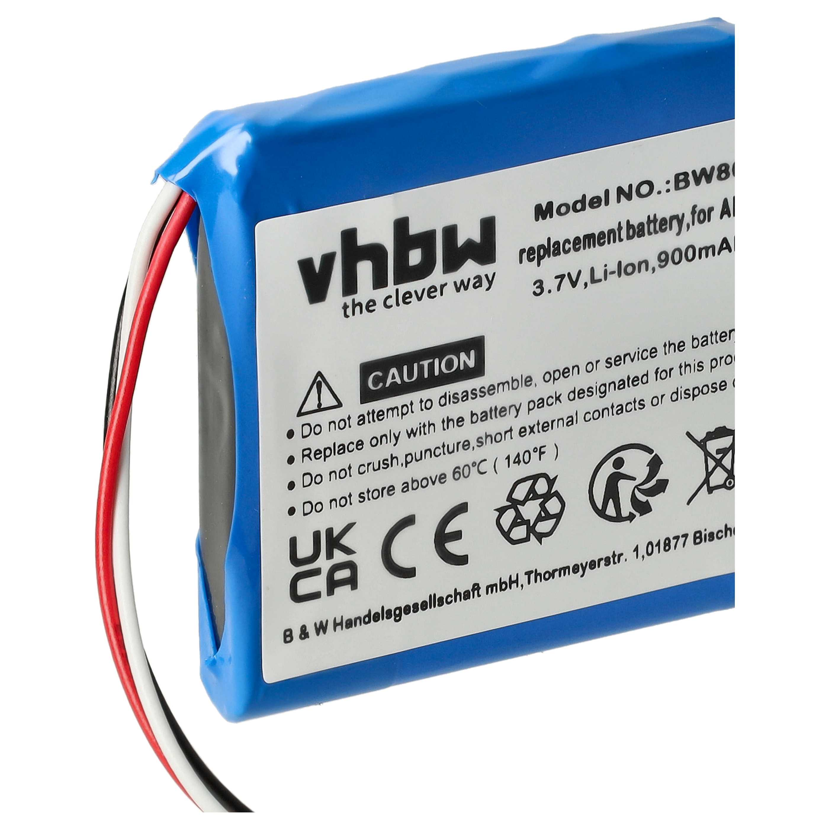 Blaue Batterie mit weißem Etikett, rote und schwarze Drähte, weißer Hintergrund.