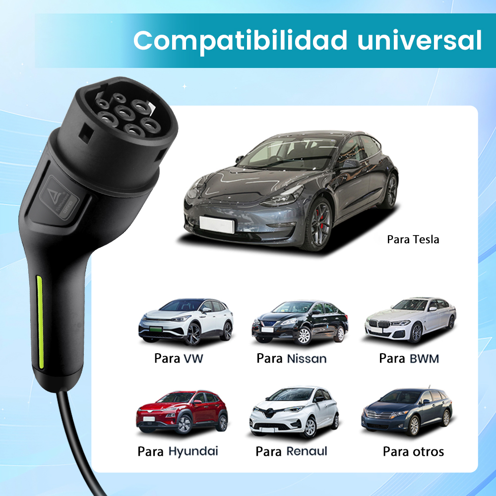 Puerto de carga de vehículo eléctrico con varios modelos de automóviles, representando la compatibilidad.