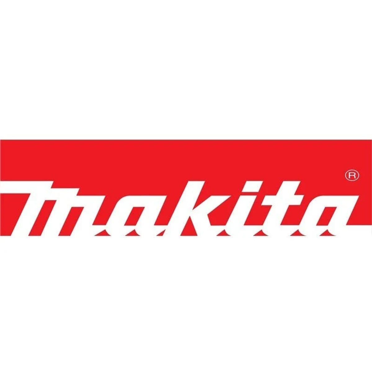 Logo Makita con lettere bianche su sfondo rosso.