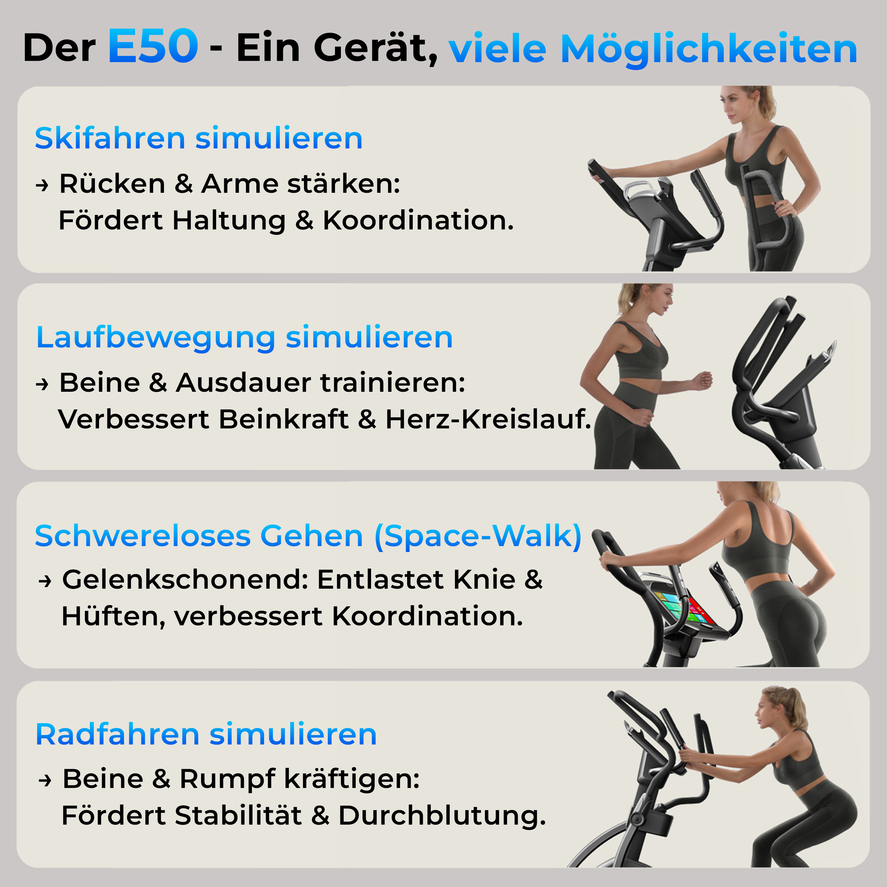 Bild zeigt eine Trainingsmaschine, bei der eine Frau sie benutzt.