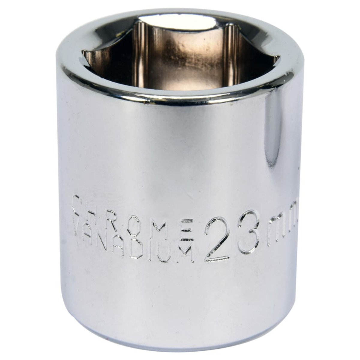 Chiave a bussola al cromo vanadio, misura 23 mm, con marcature chiare.