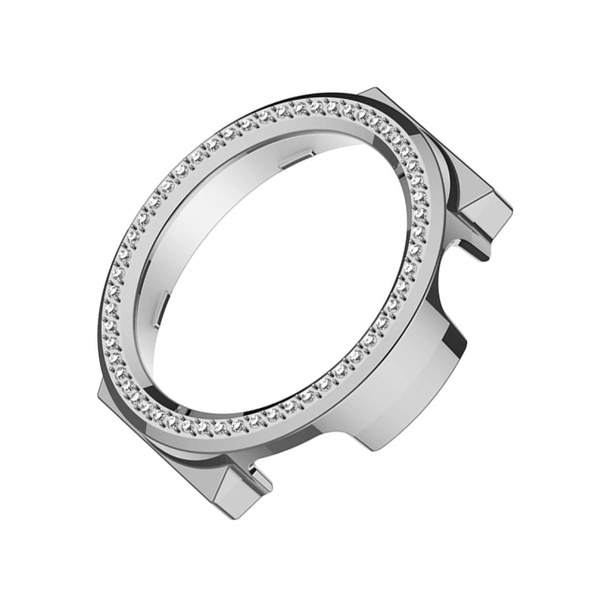 Ghiera dell'orologio argentata con una fila circolare di diamanti.