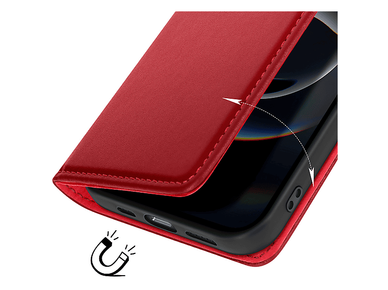 FMPCUON Cover per OPPO A17,Flip Caso in PU Pelle Premium Portafoglio Custodia per OPPO A17,[Kickstand][Slot per Schede][Chiusura Magnetica],Rosso