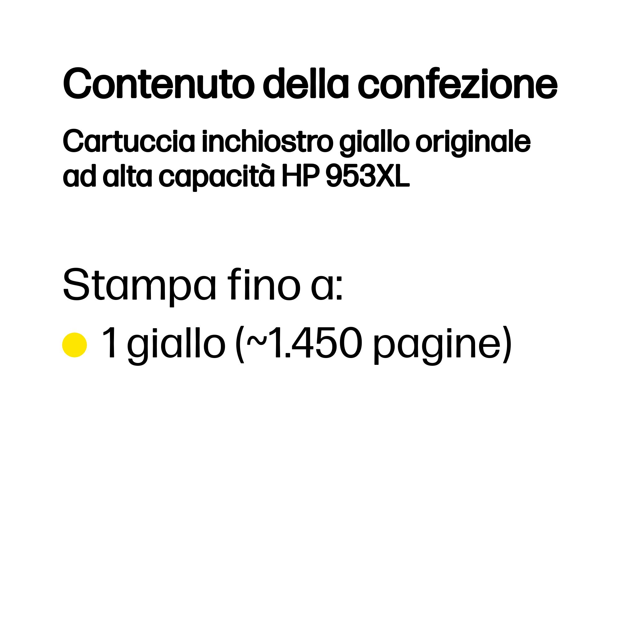Texto sobre cartucho de tinta amarilla, indicando que imprime ~1.450 páginas.