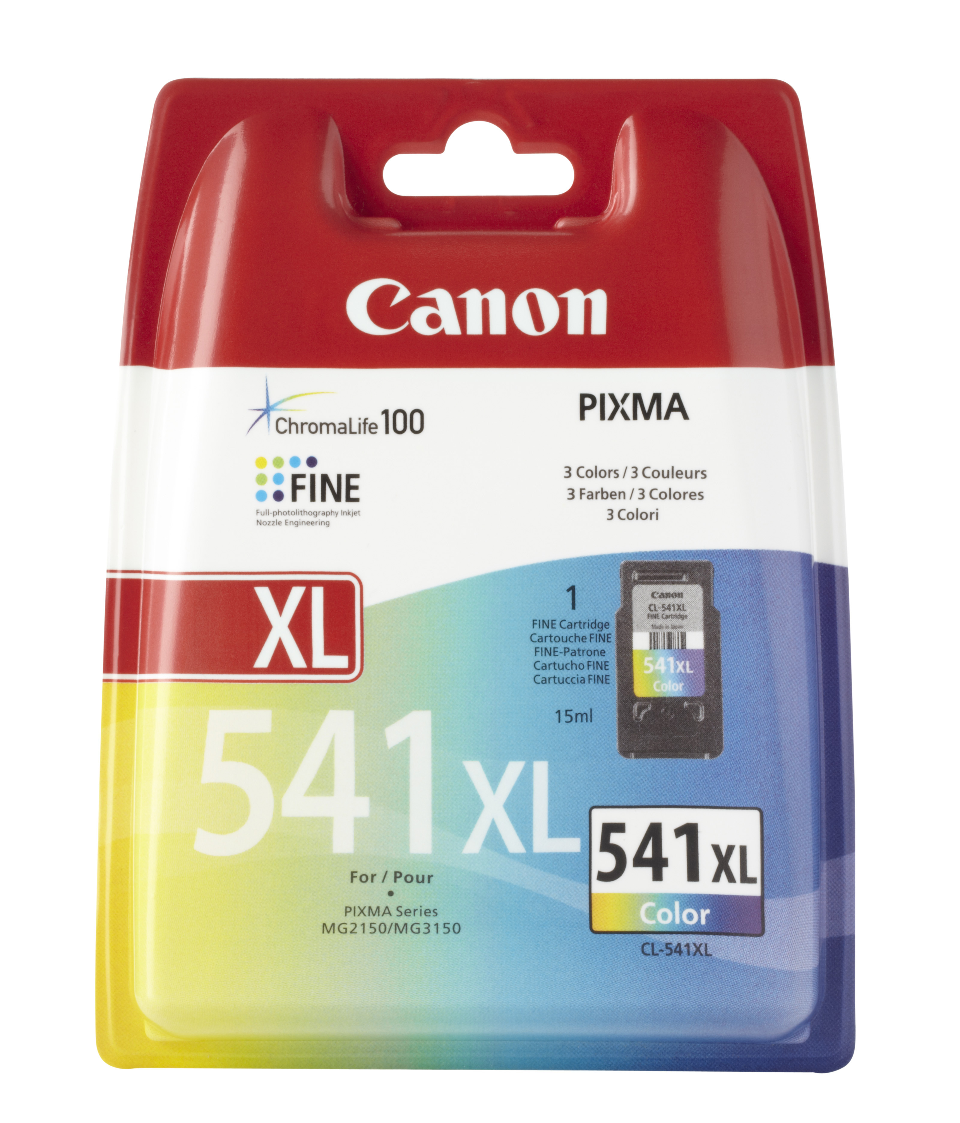Canon 541 XL Tintenpatronenverpackung, rot und weiß, mit Text.