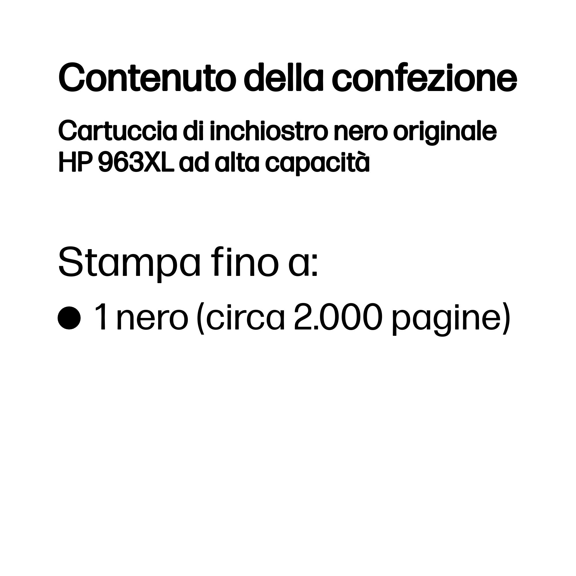 Text on a white background in Italian, about a black ink cartridge and its printing capacity.