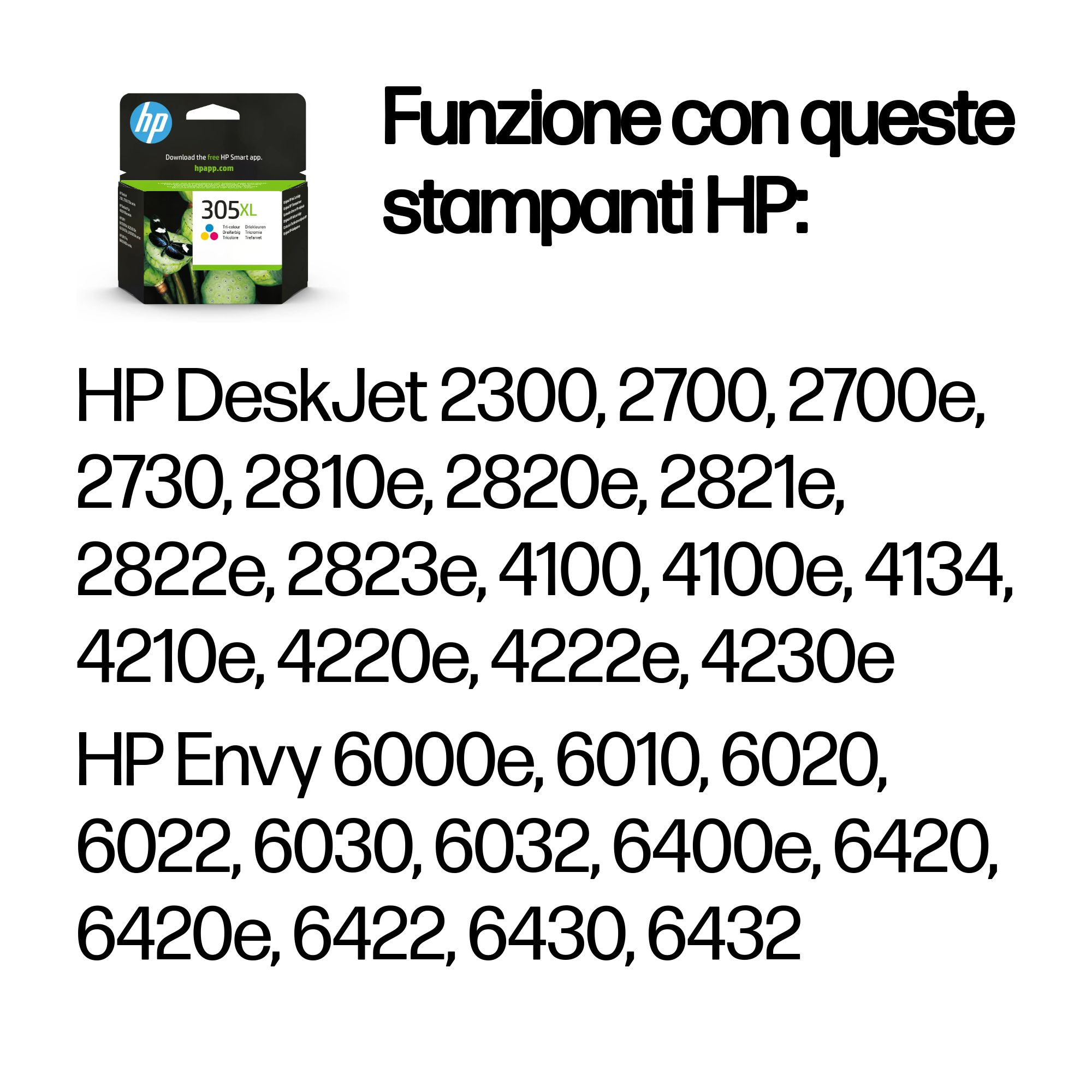 Opakowanie wkładu atramentowego HP z listą kompatybilnych drukarek HP DeskJet i Envy.