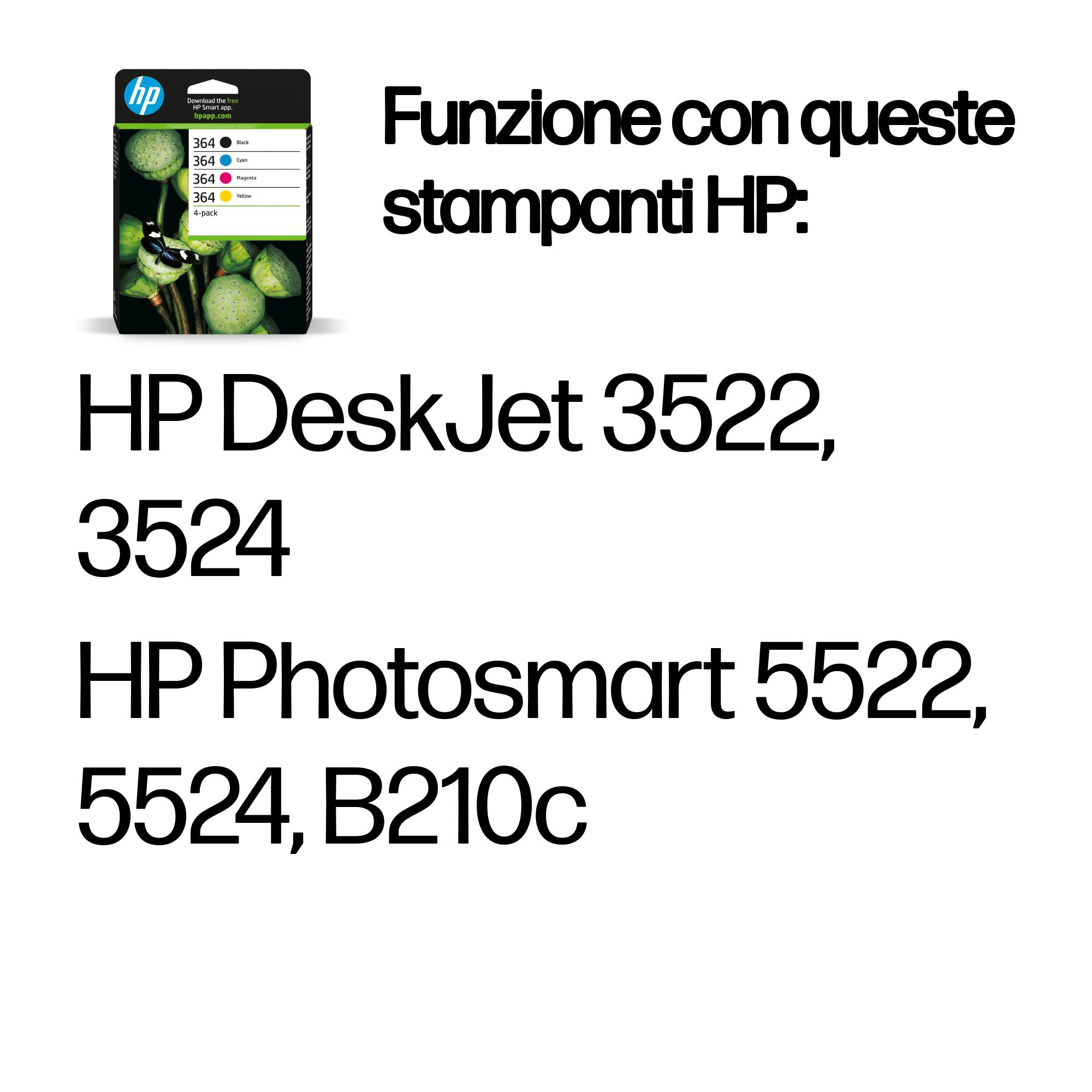 Kartridże z tuszem z tekstem 'Działa z tymi drukarkami HP:' i modelami drukarek wymienionymi poniżej.