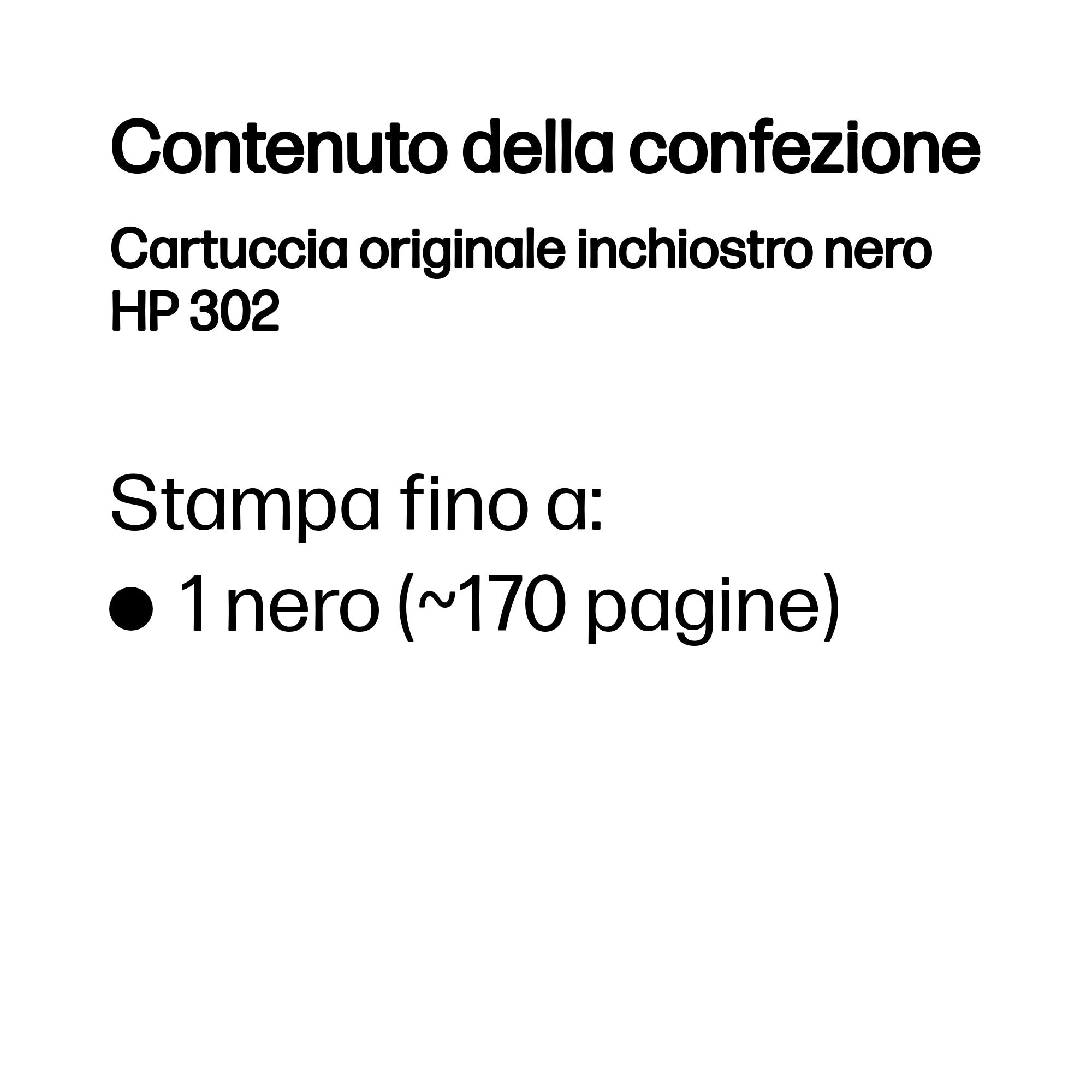 Text: 'Contenuto della confezione'. Originale schwarze Tintenpatrone, druckt ~170 Seiten.